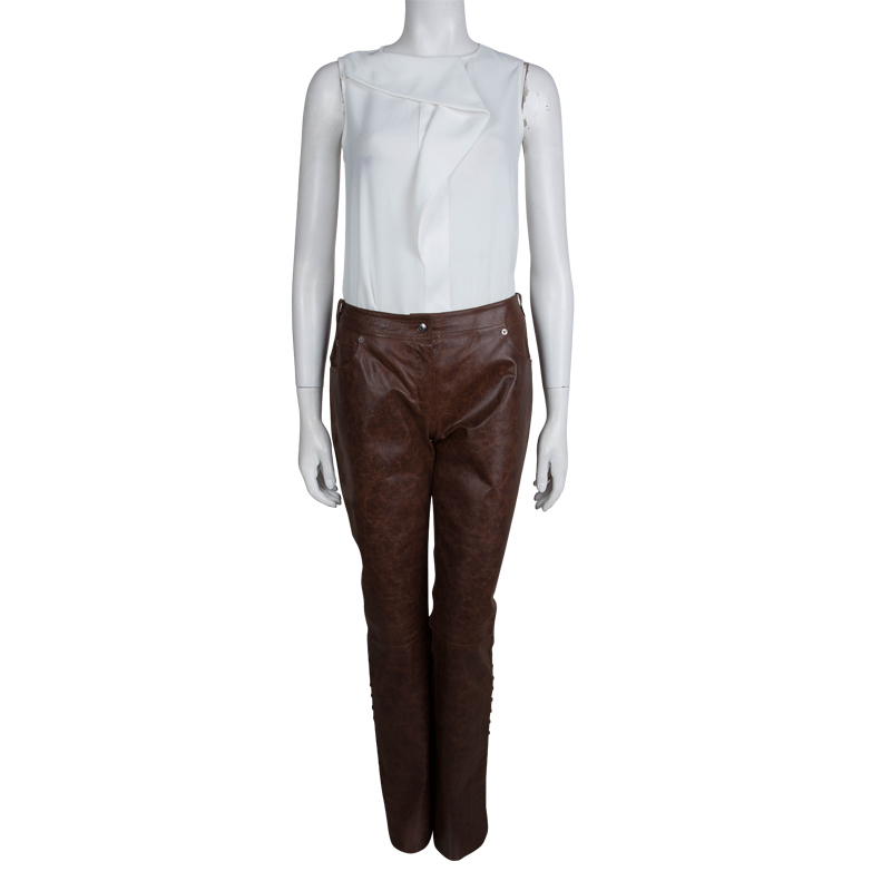 

Dior Brown Leather Eyelet Detail Boot Cut Pants