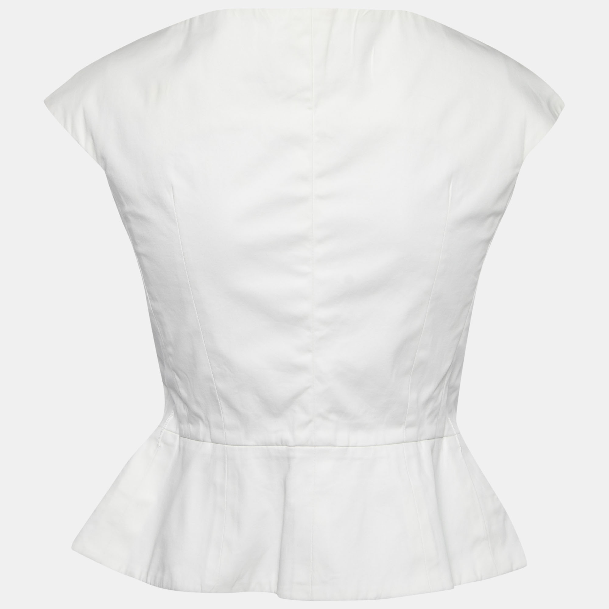 

Christian Dior White Cotton Pleated Peplum Top