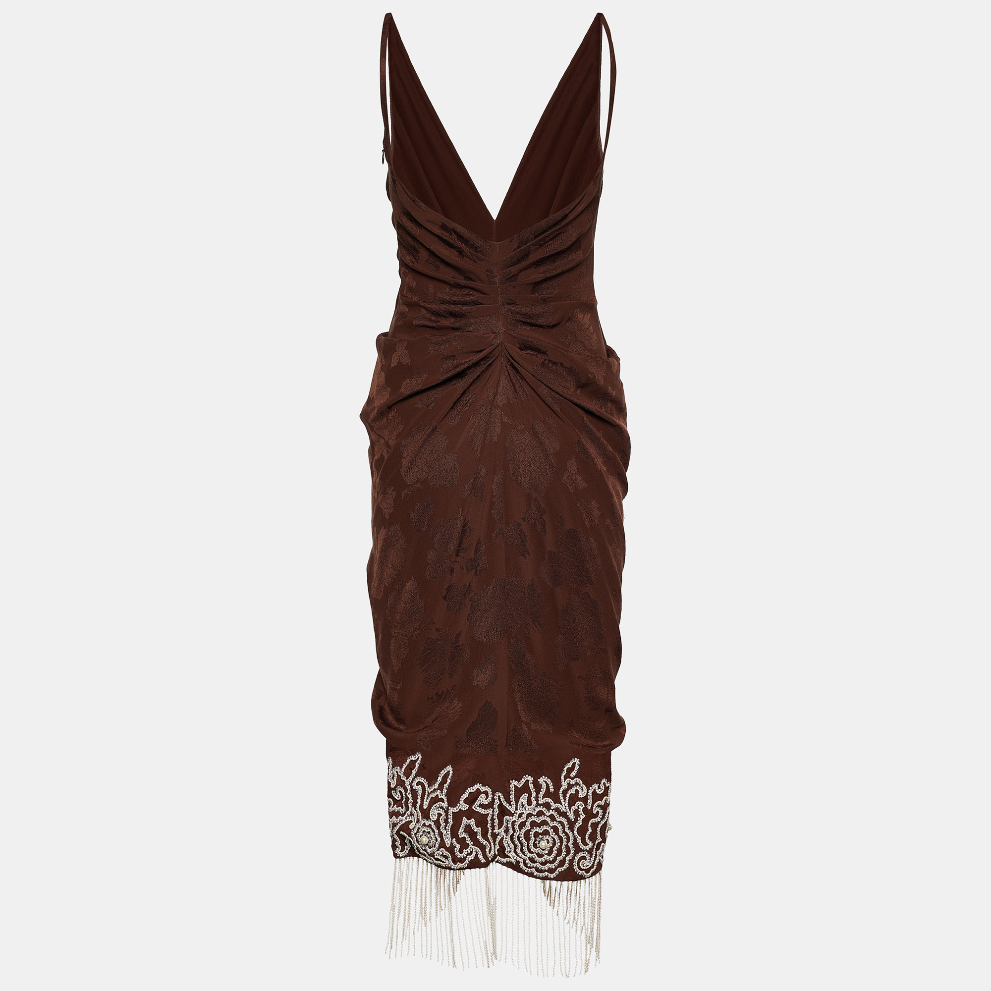 

Christian Dior Brown Silk Jacquard Embellished Detail Midi Dress