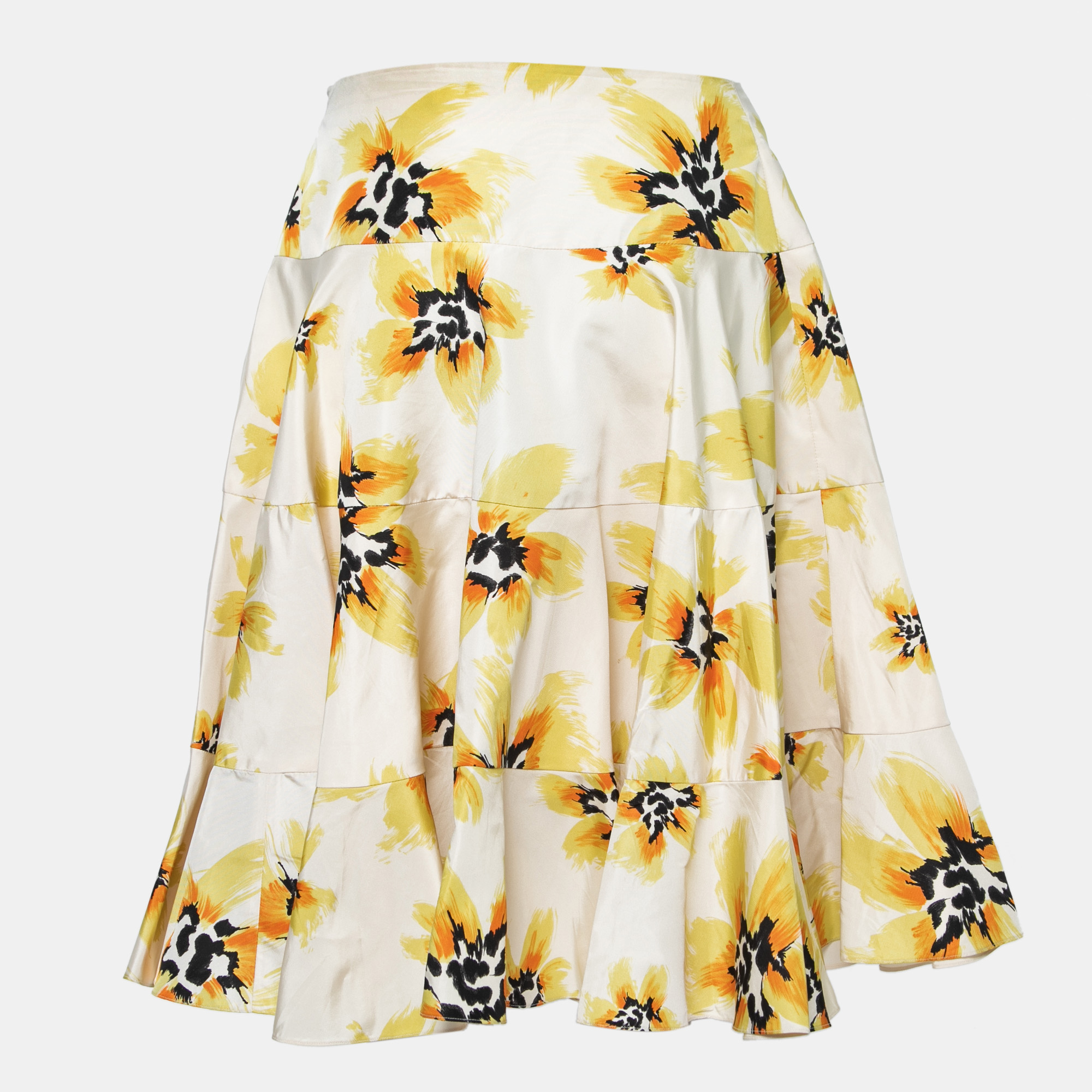 

Christian Dior Cream Floral Print Silk Flared Midi Skirt