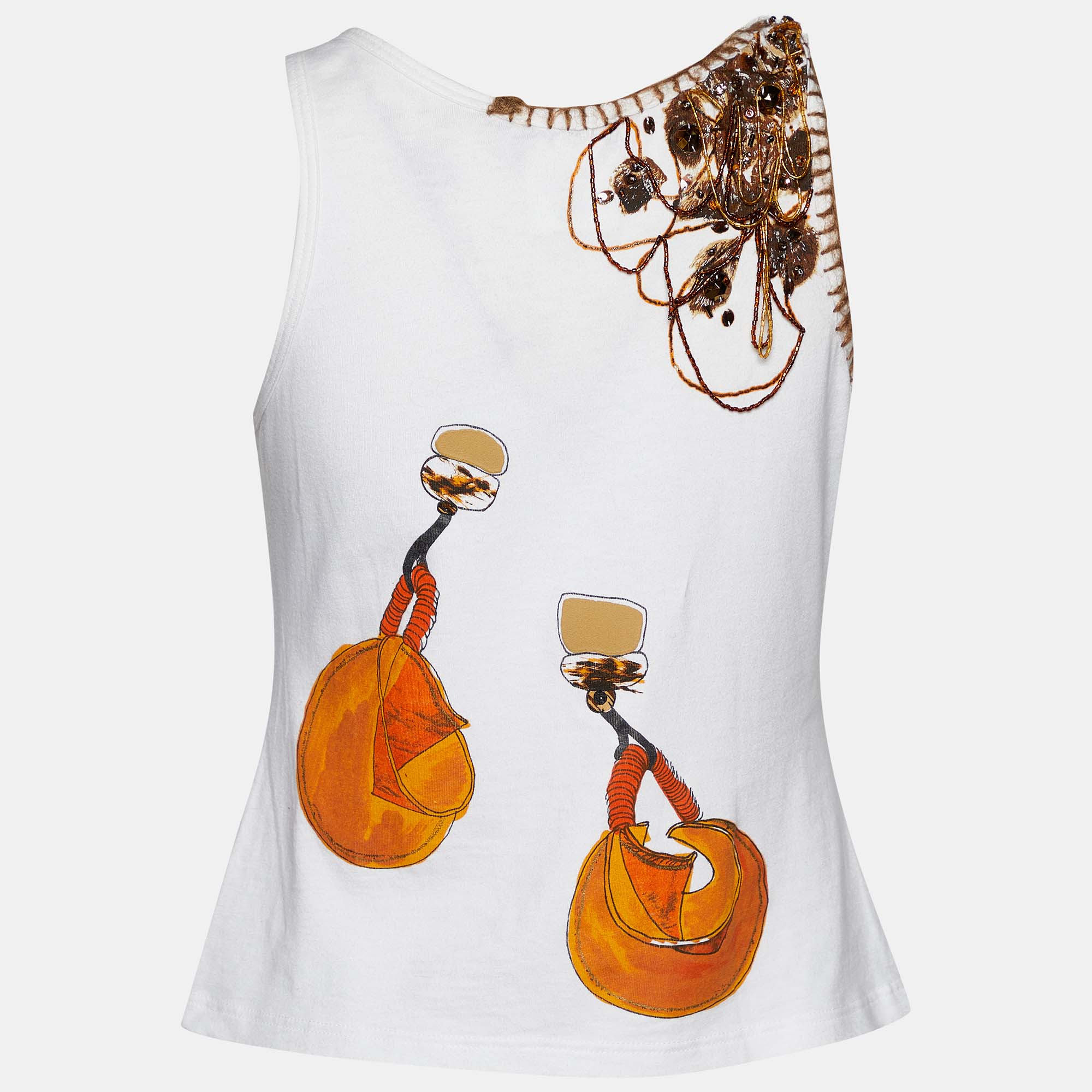 

Christian Dior Boutique White Embellished Printed Cotton Tank Top