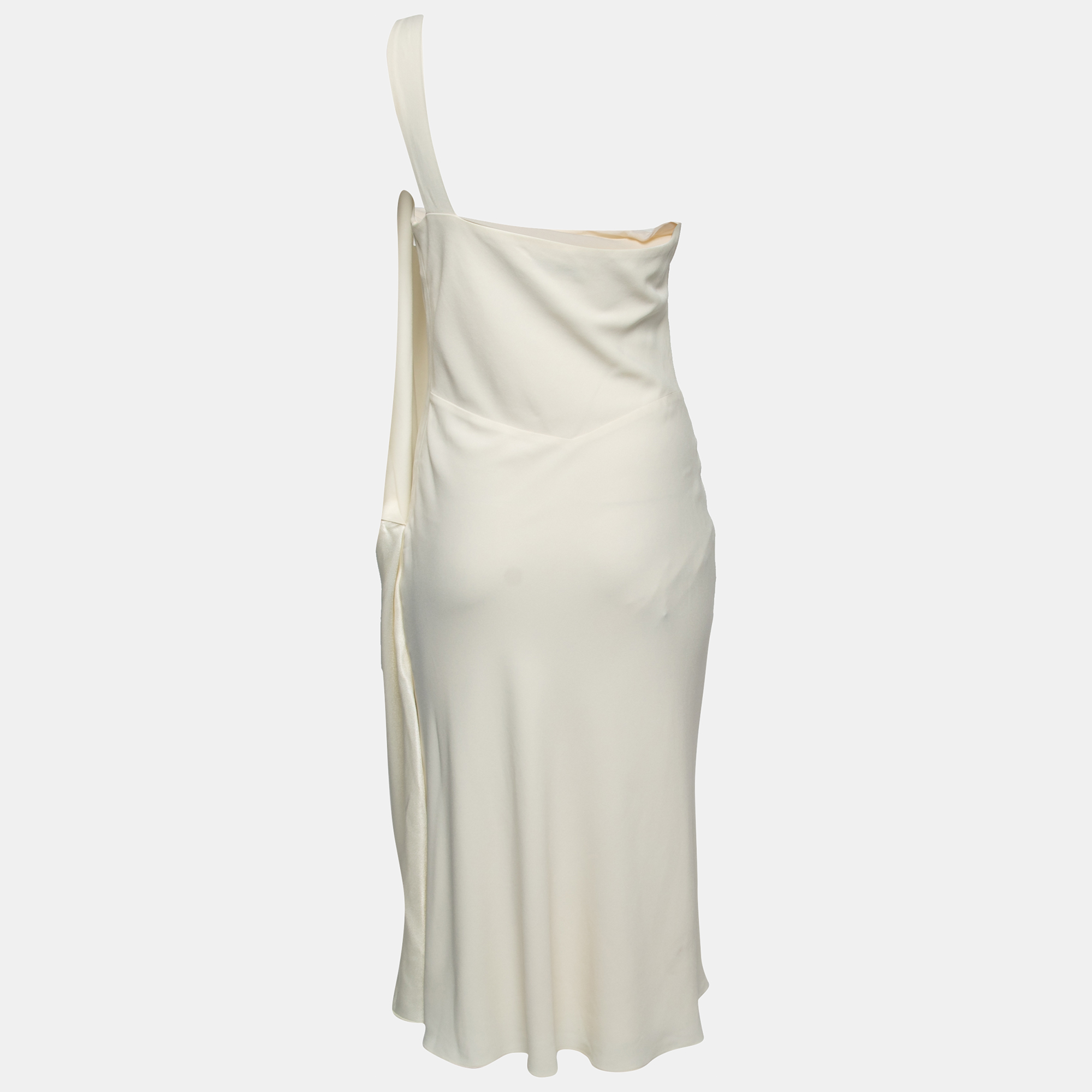 

Christian Dior Cream Crepe One-Shoulder Draped Midi Dress