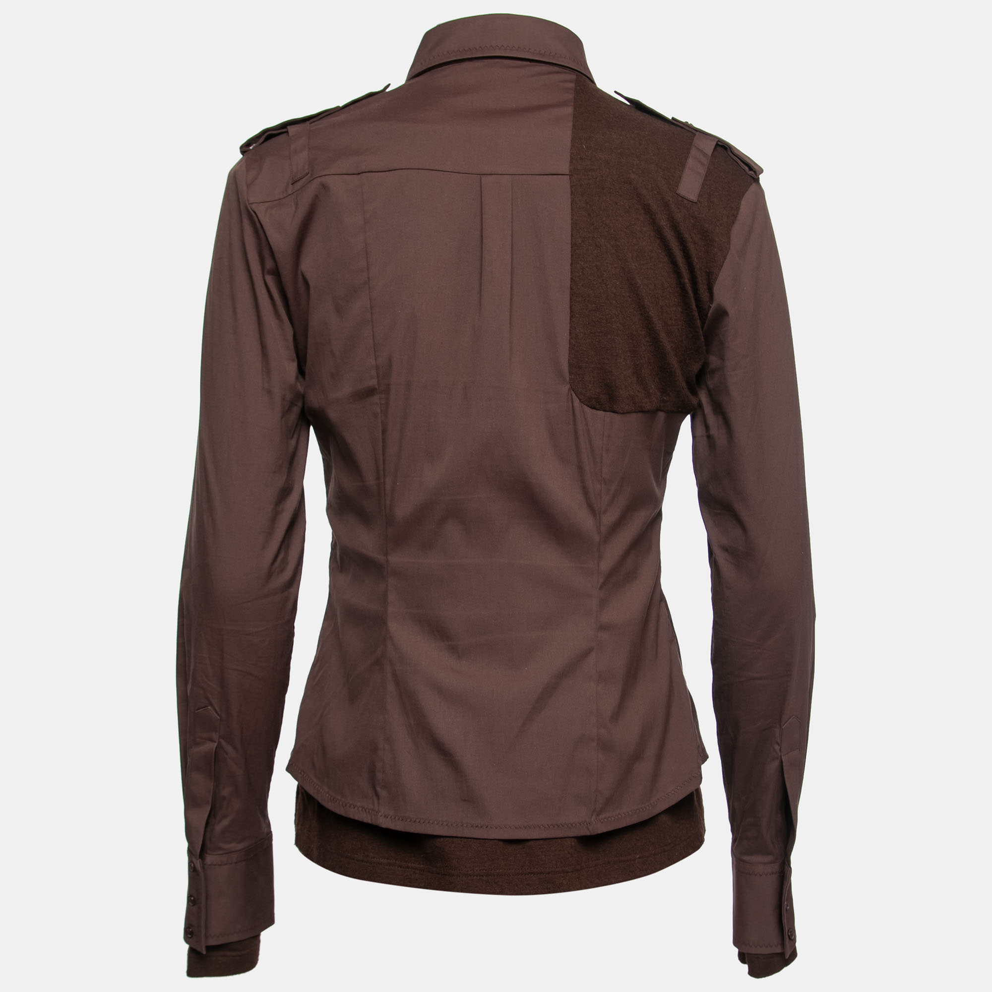 

Dior Vintage Brown Cotton & Wool Inset Button Front Shirt