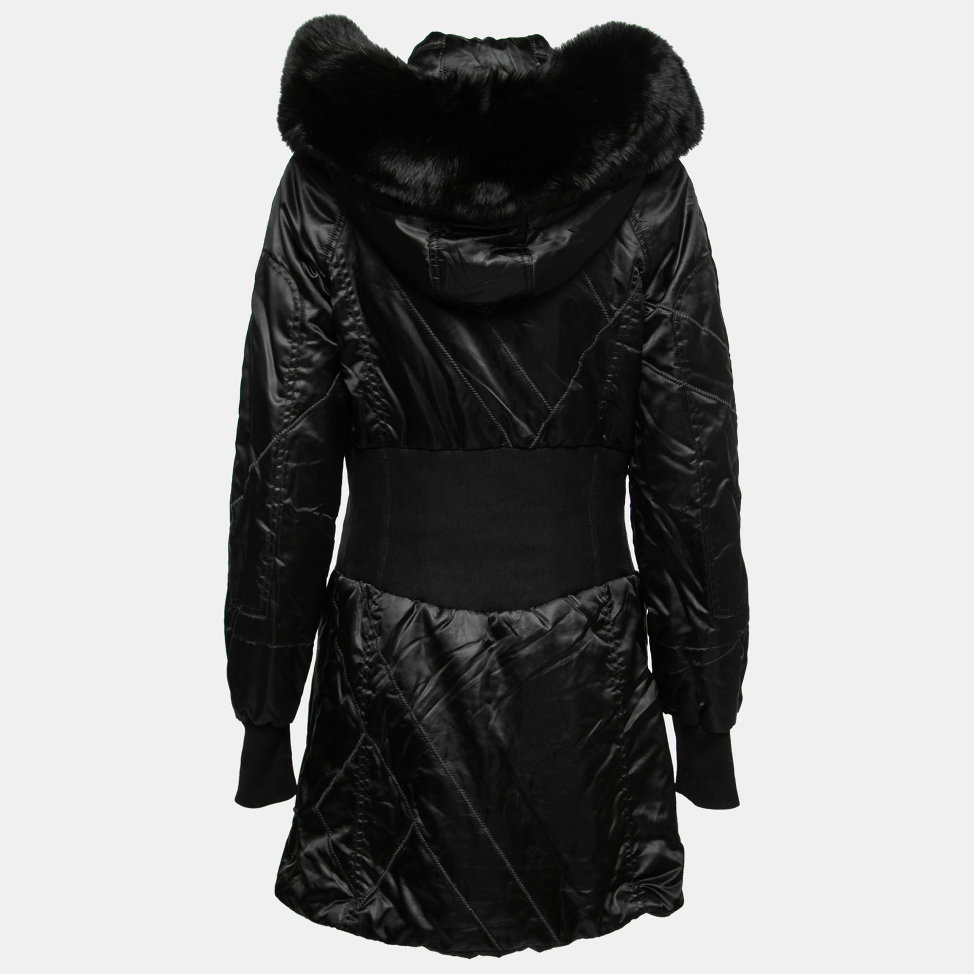 

Christian Dior Vintage Synthetic Quilted Fur Trim Hooded Jacket, Black