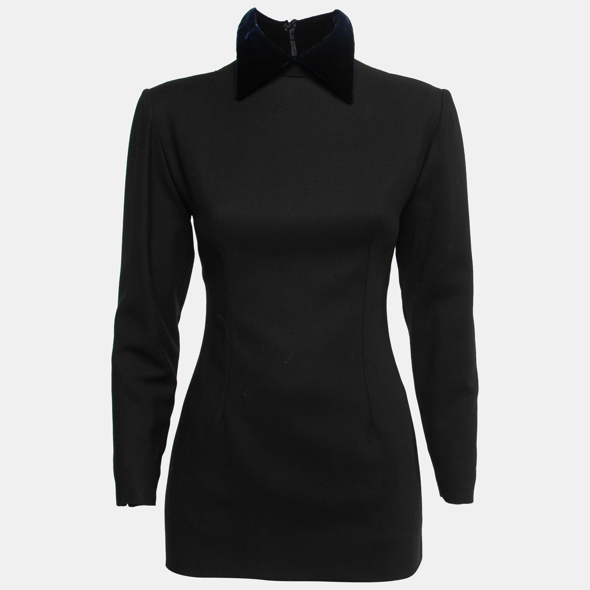 Pre Owned Christian Dior Boutique Vintage Black Wool Velvet Collared Top S