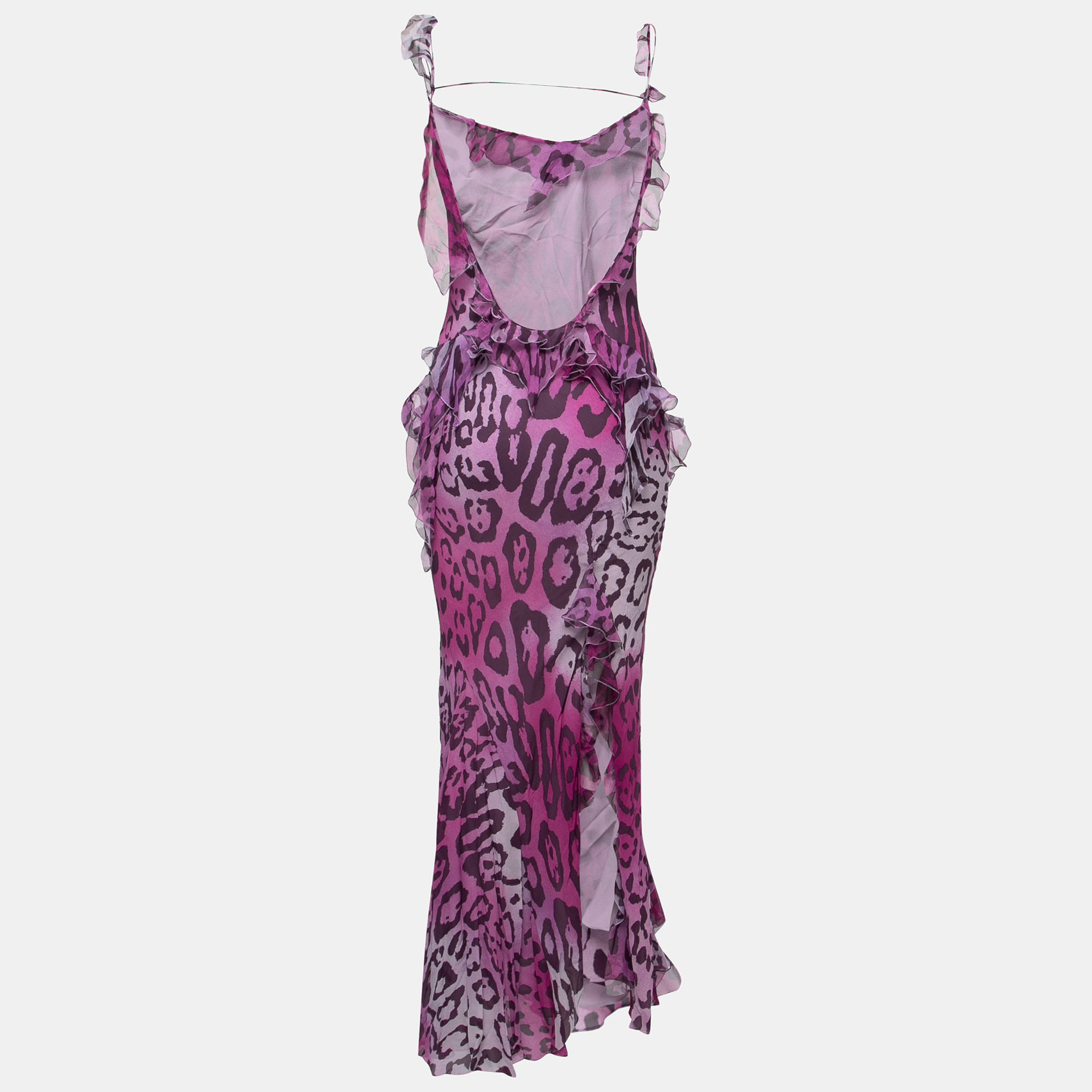 

Christian Dior Purple Cheetah Prink Silk-Chiffon Asymmetric Ruffled Dress