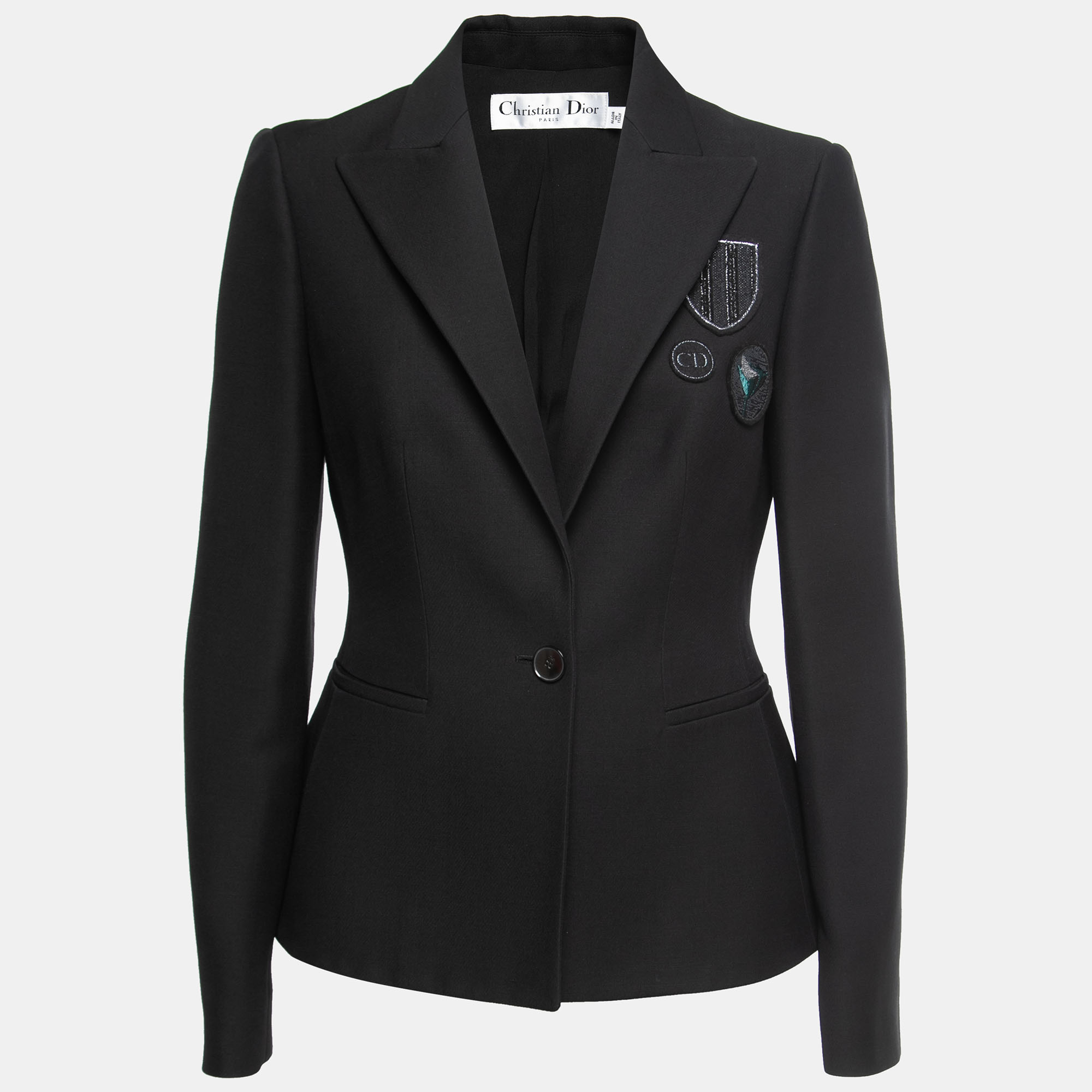 

Christian Dior Black Crepe Patch-Detailing Tailored Blazer M