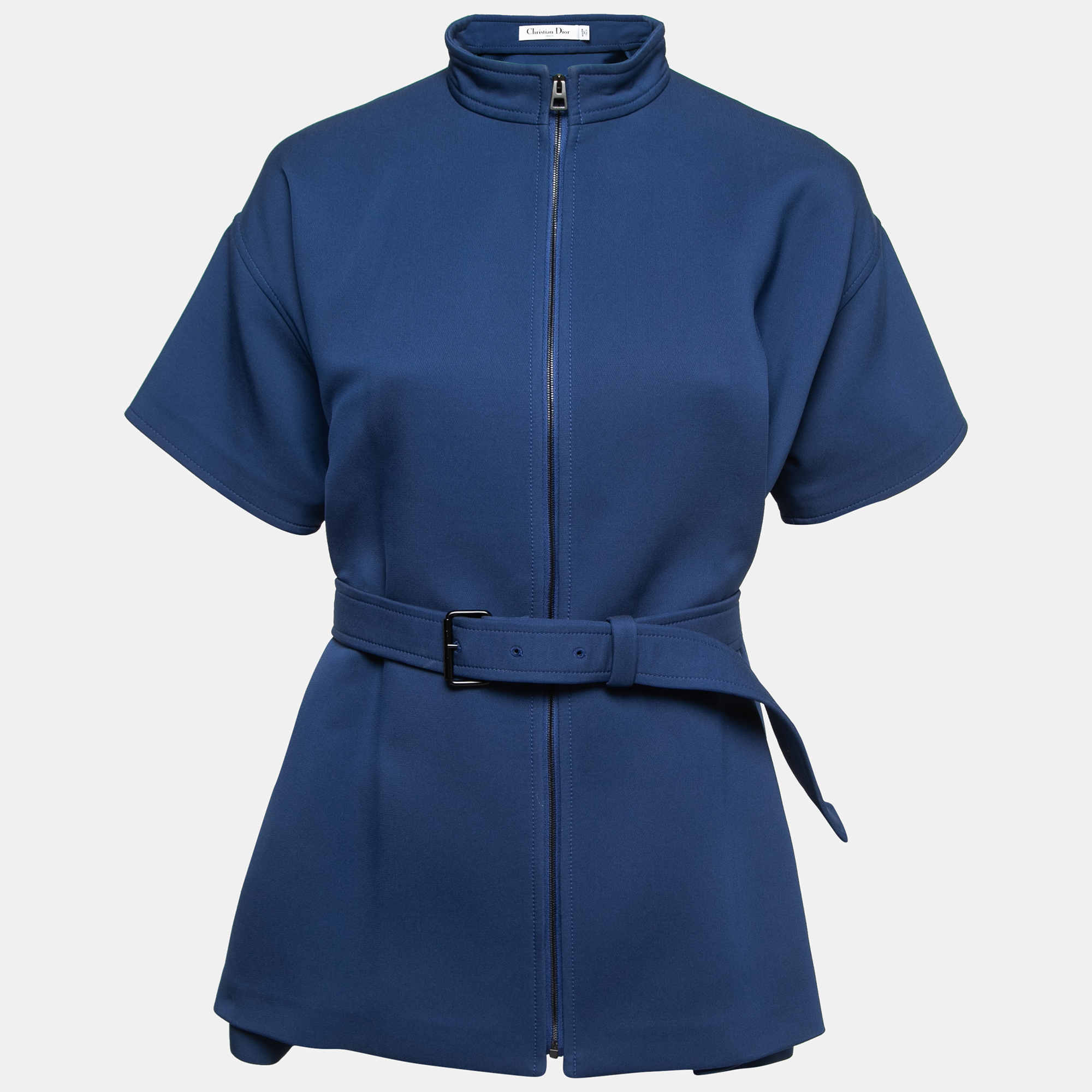 Christian Dior Blue Neoprene Belted Zip-Up Scuba Top S