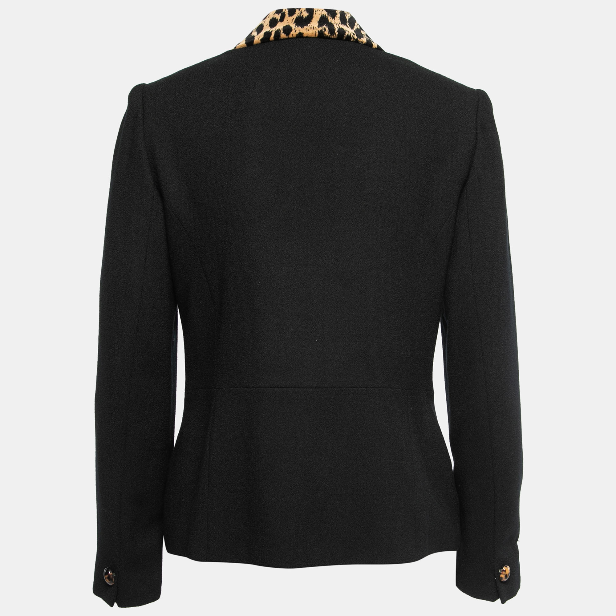 

Christian Dior Vintage Black Wool Cheetah Print Collar Blazer