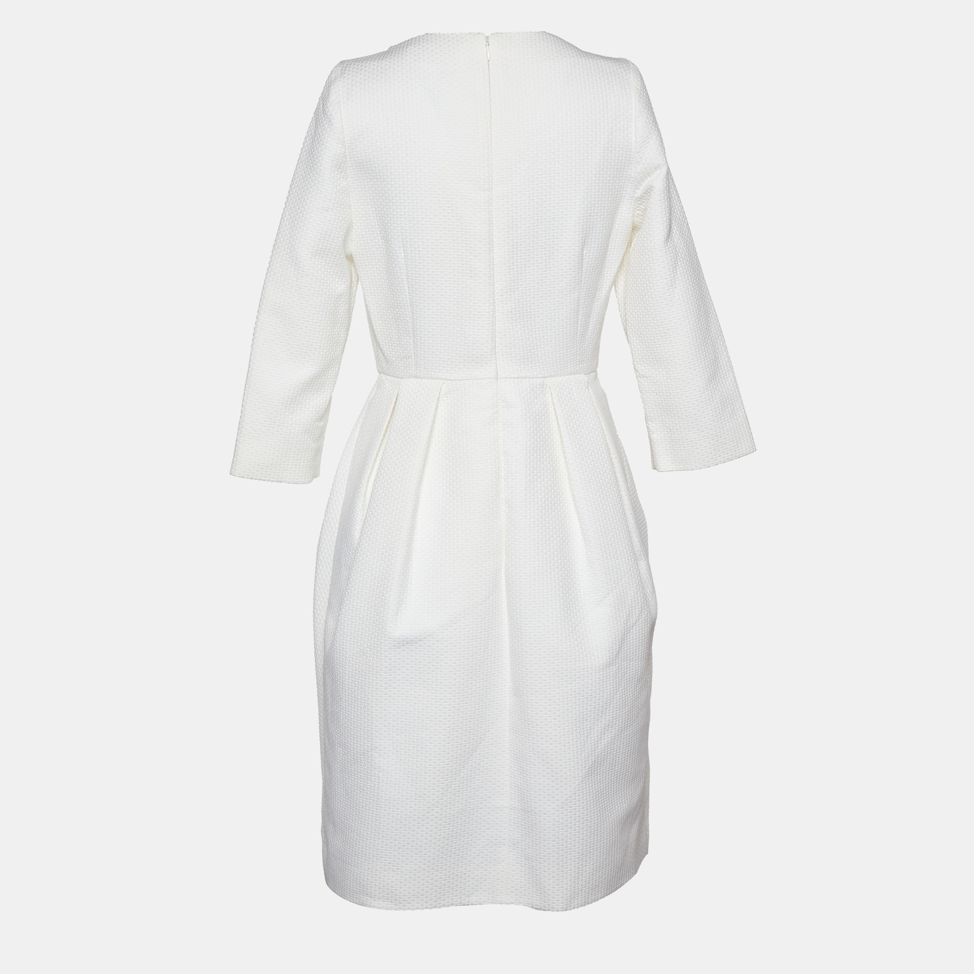 

Dior Ivory Textured Cotton Bow Detail Pleated Dress, White