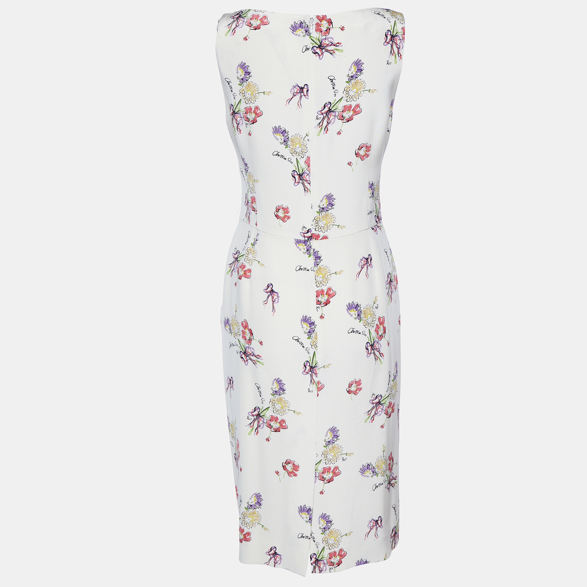 

Christian Dior Cream Floral Printed Silk Sleeveless Dress