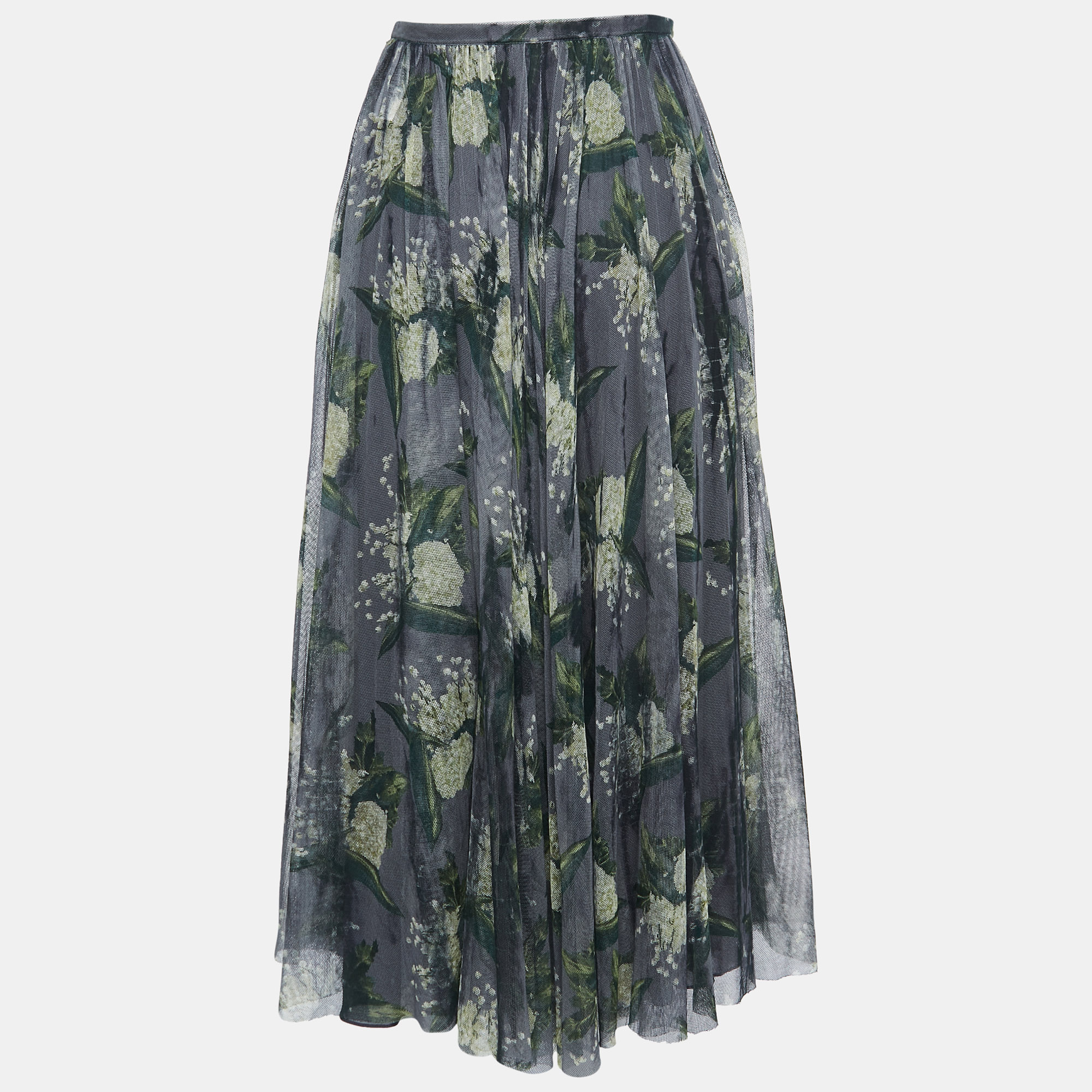 

Christian Dior Grey Floral Mesh Midi Skirt