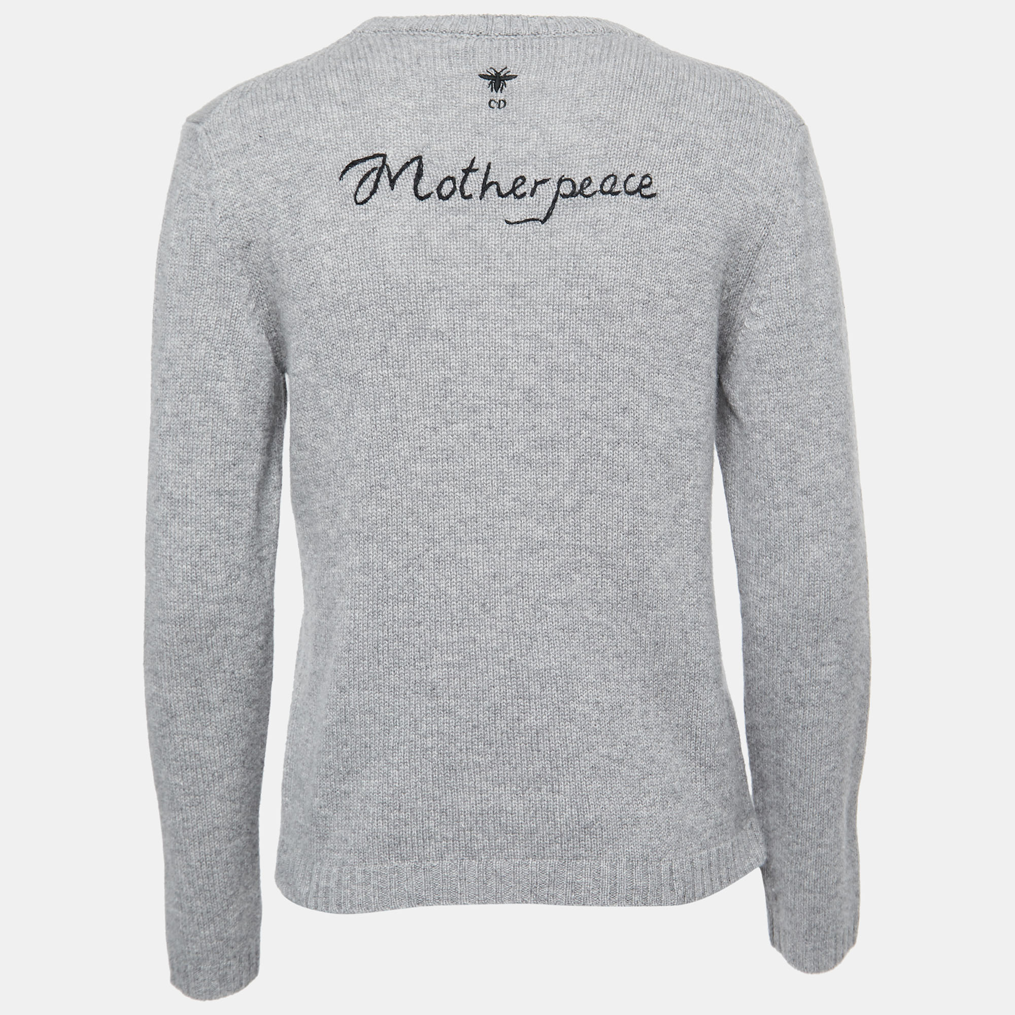 

Christian Dior Grey Cashmere Embroidered Pullover