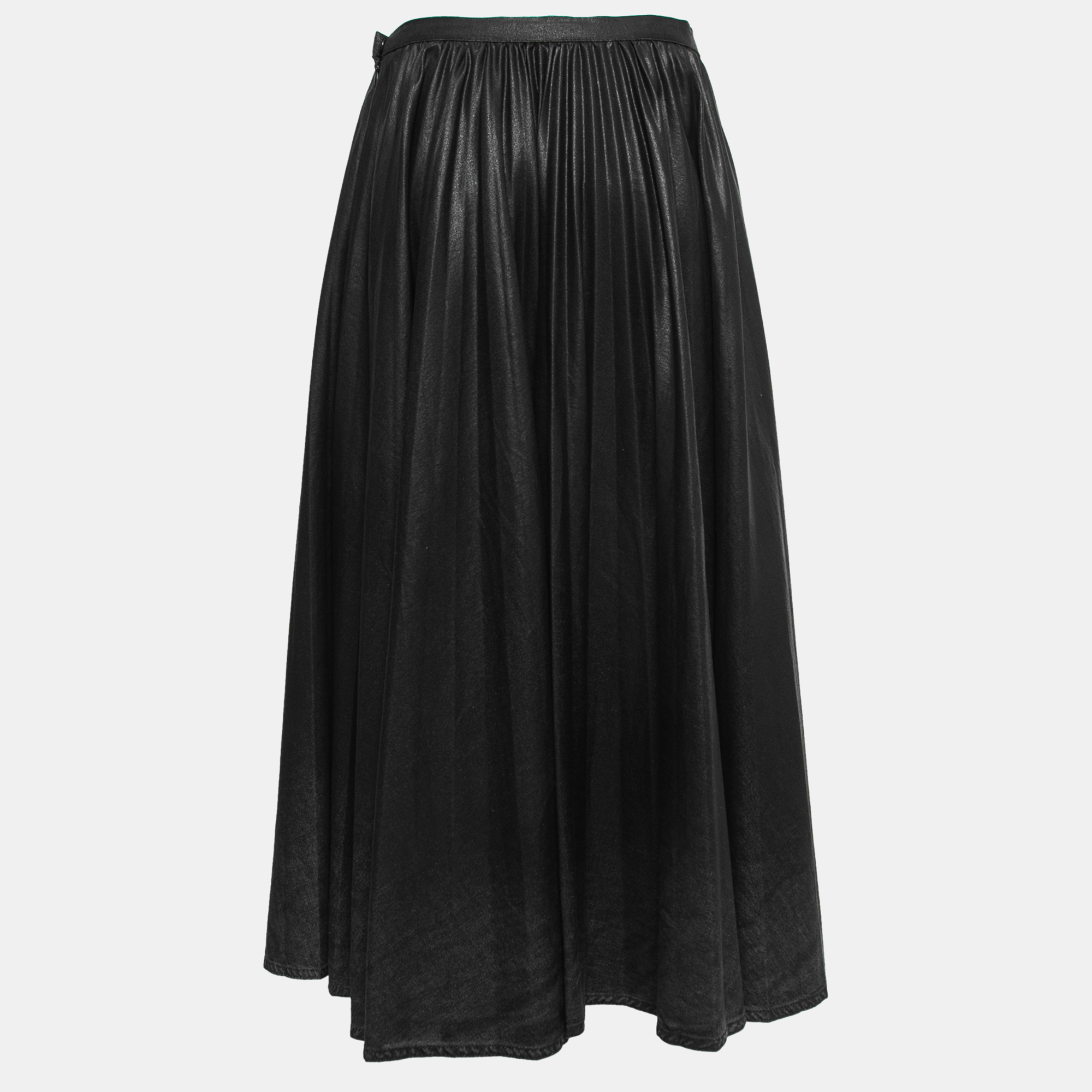 

Dior Black Coated Denim Pleated Midi Skirt