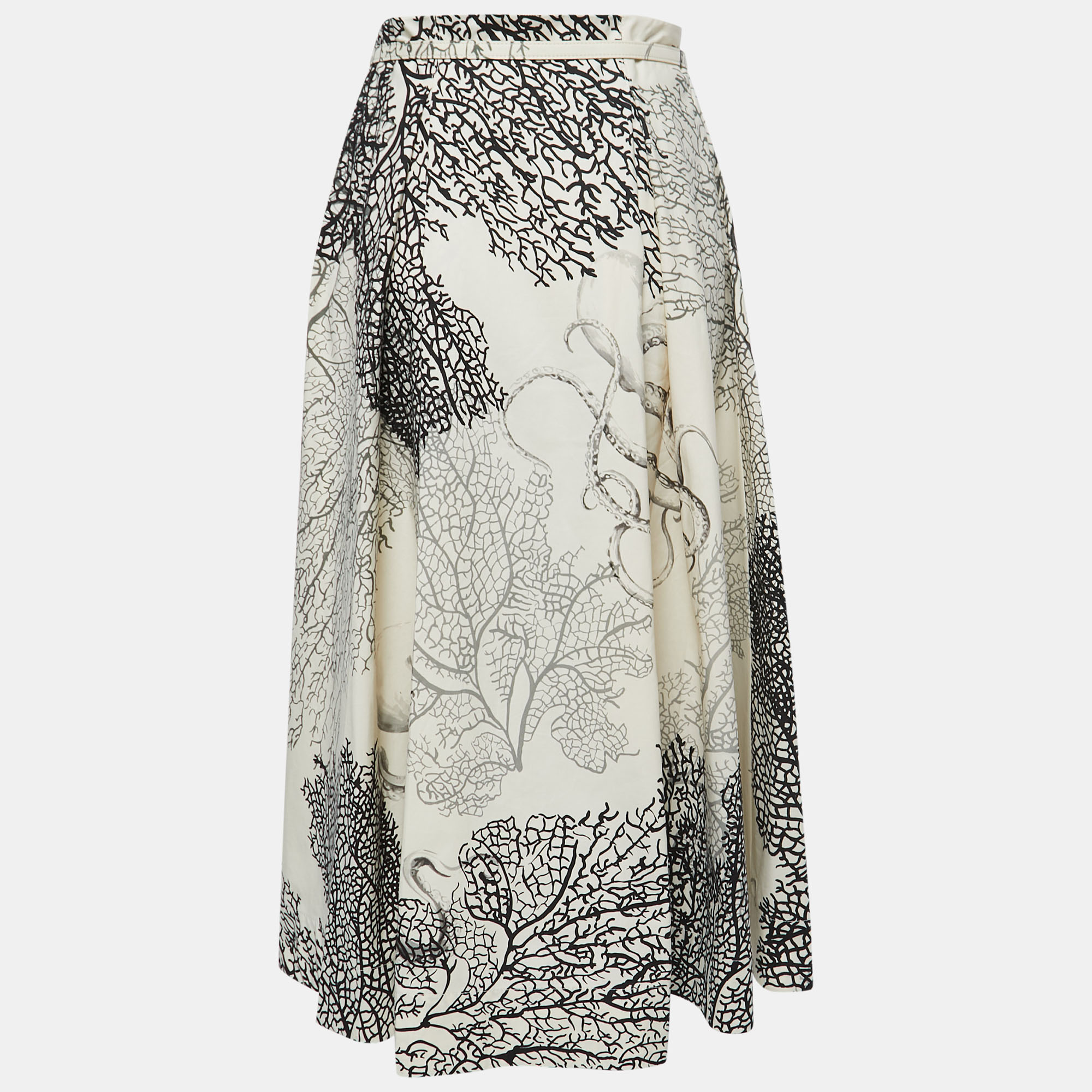 

Dior Monochrome Coral Reef Print Cotton Belted Skirt, Cream