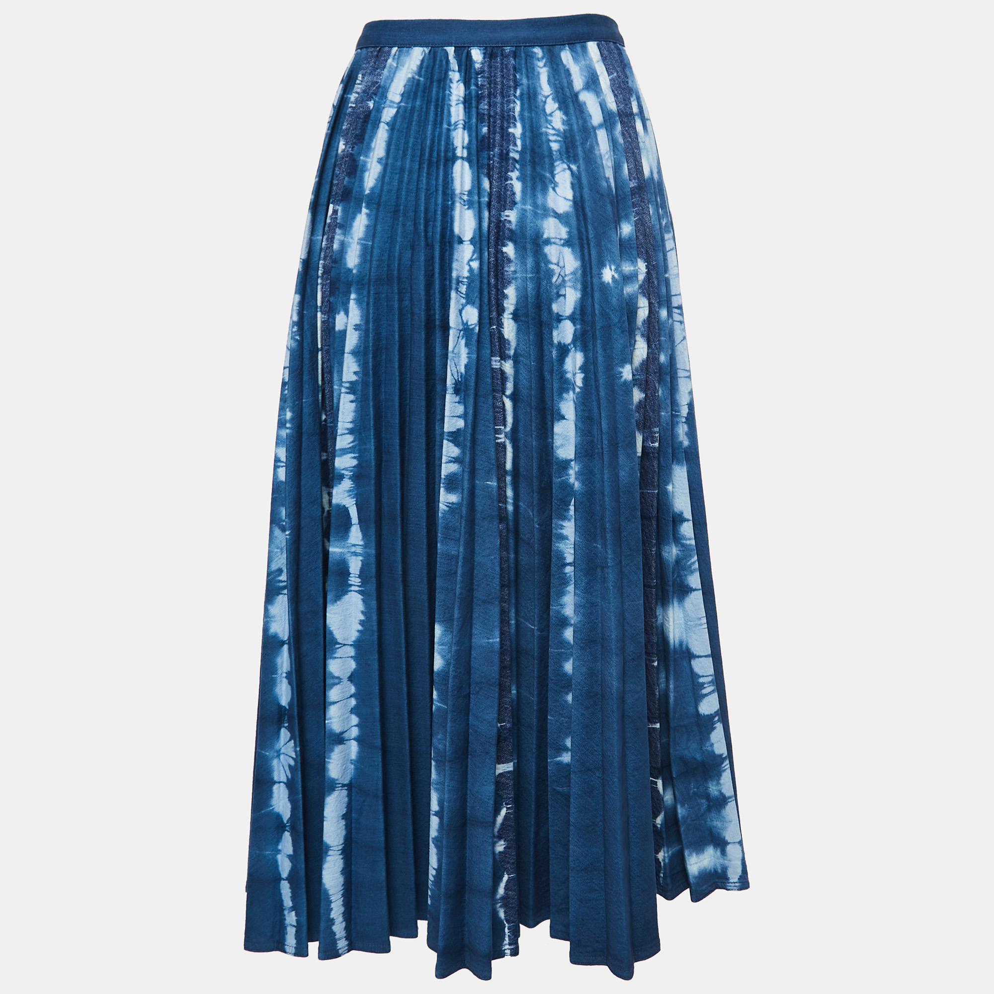 

Dior Navy Blue Tie Dye Denim Pleated Midi Skirt