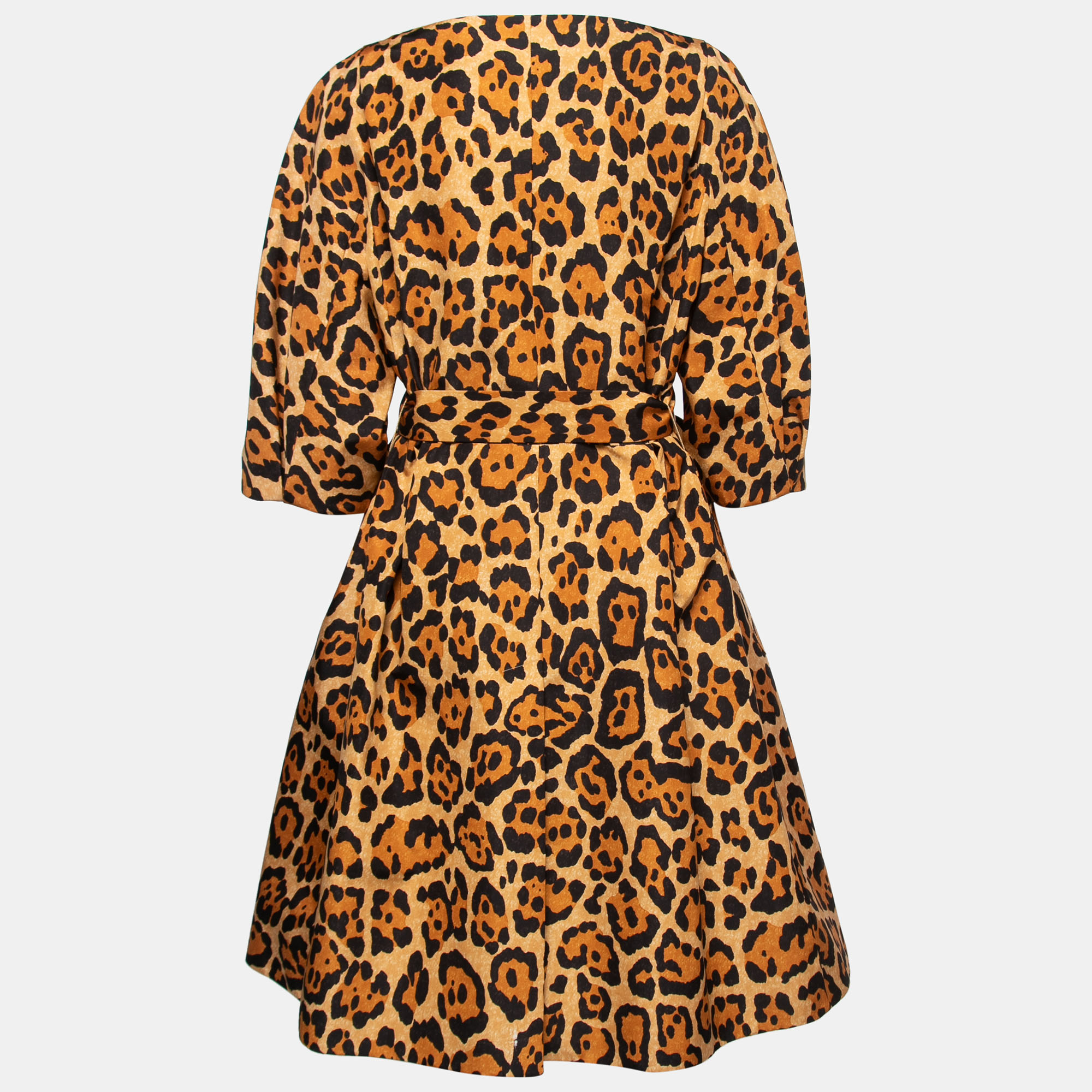 

Christian Dior Yellow Animal Print Silk Belted Midi Dress