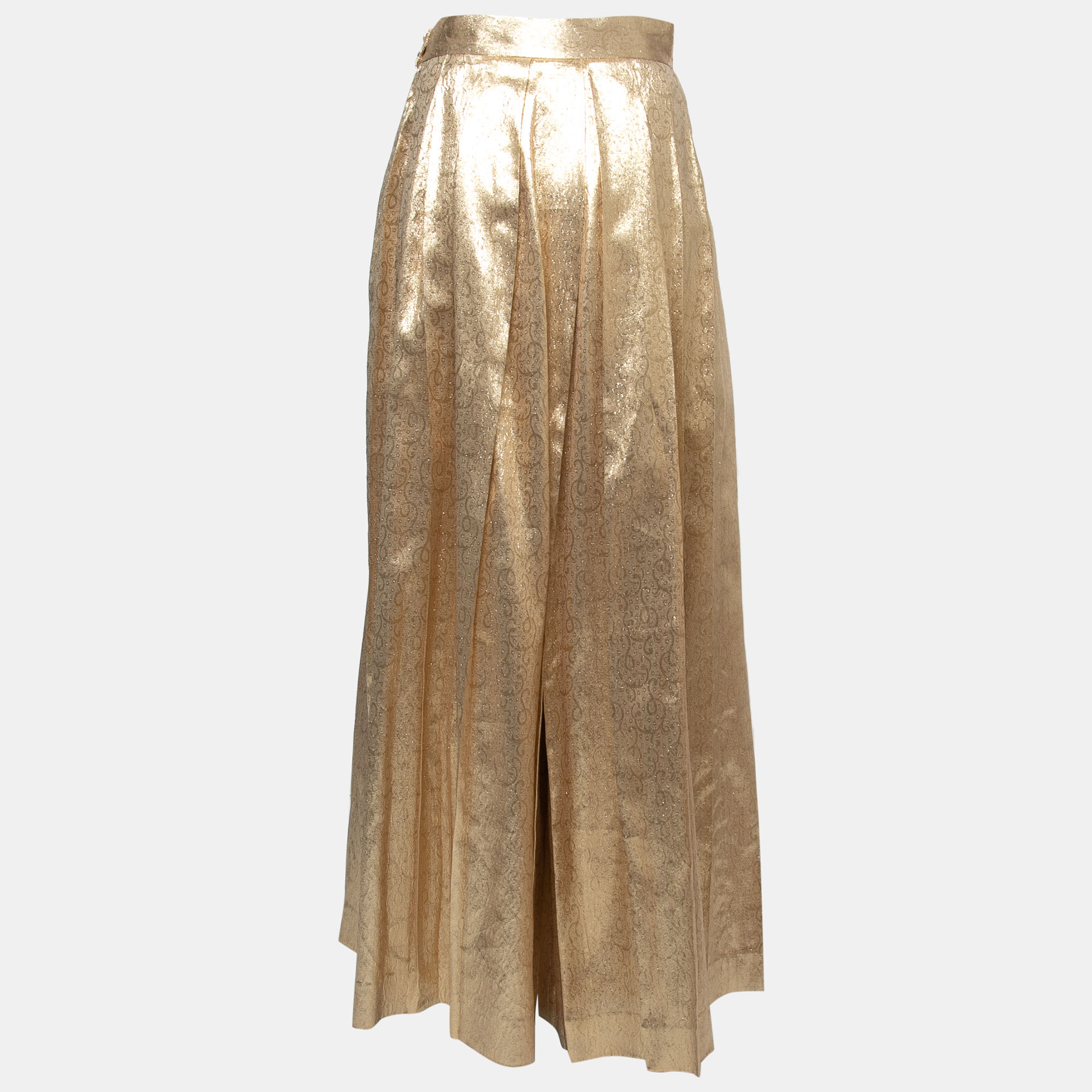 

Christian Dior Gold Lame Pleated Maxi Skirt