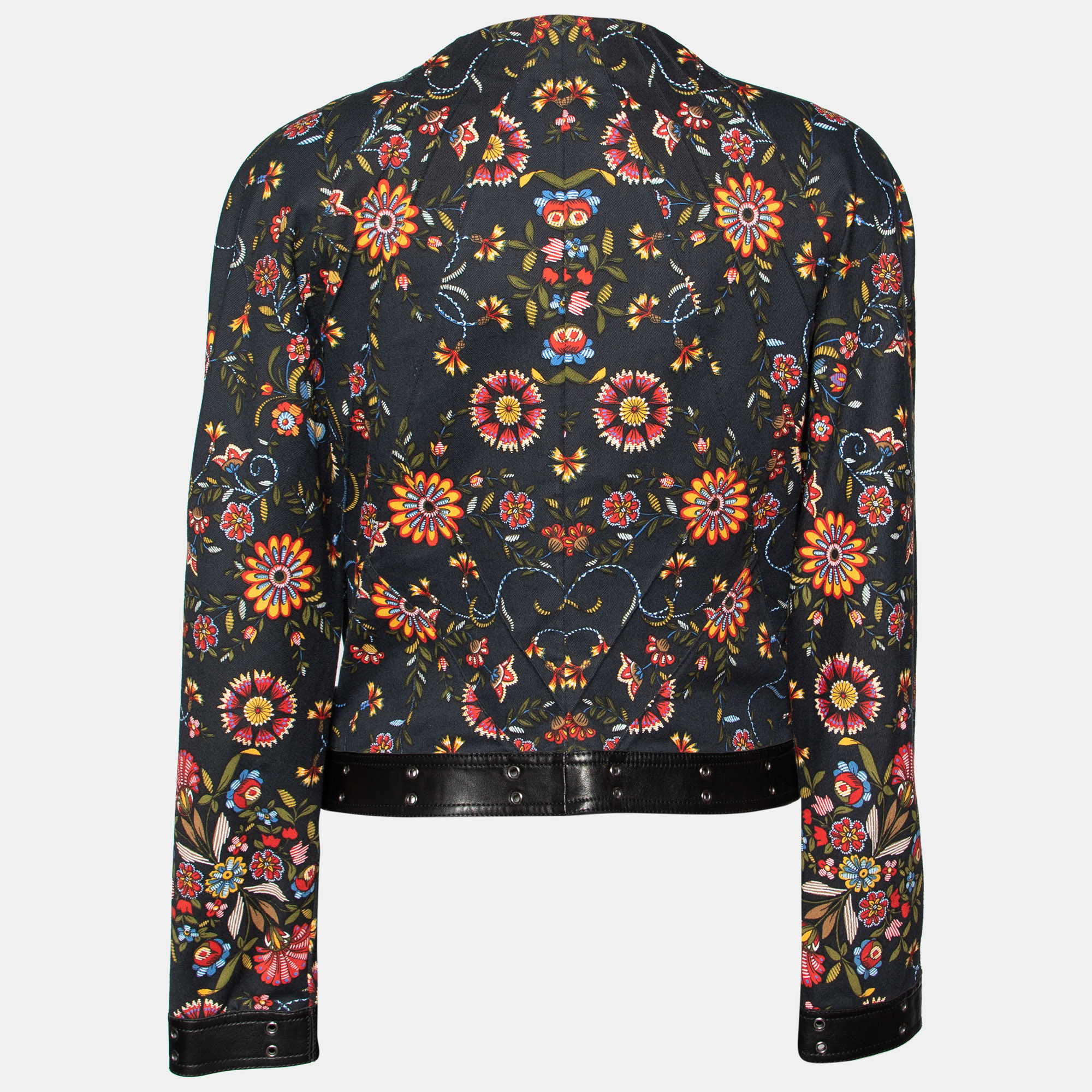 

Christian Dior Boutique Black Floral Printed Cotton & Leather Trim Jacket