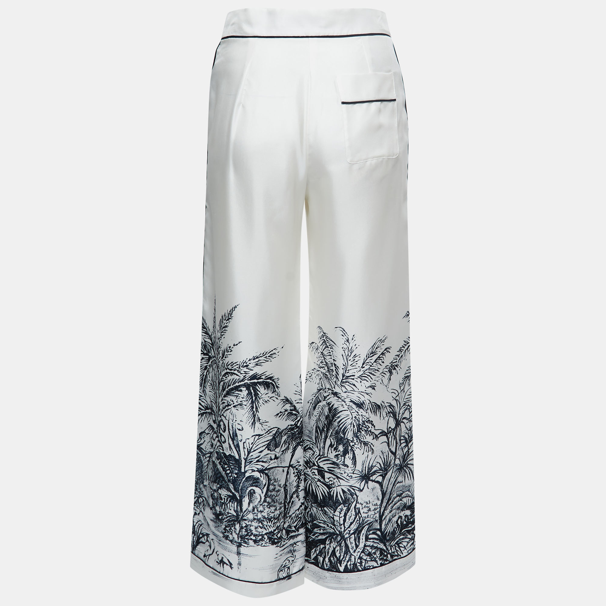 

Christian Dior White Printed Silk Twill Wide Leg Pants
