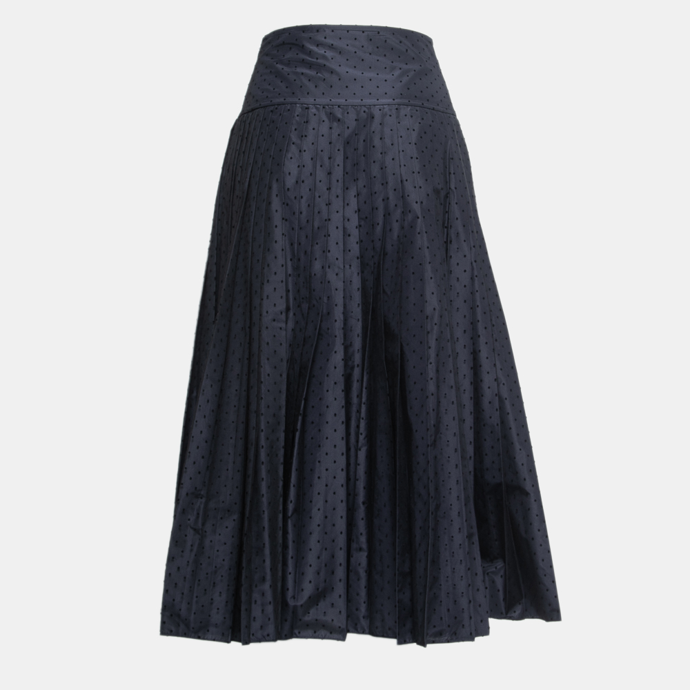 

Christian Dior Black/Blue Dotted Tulle Pleated Midi Skirt