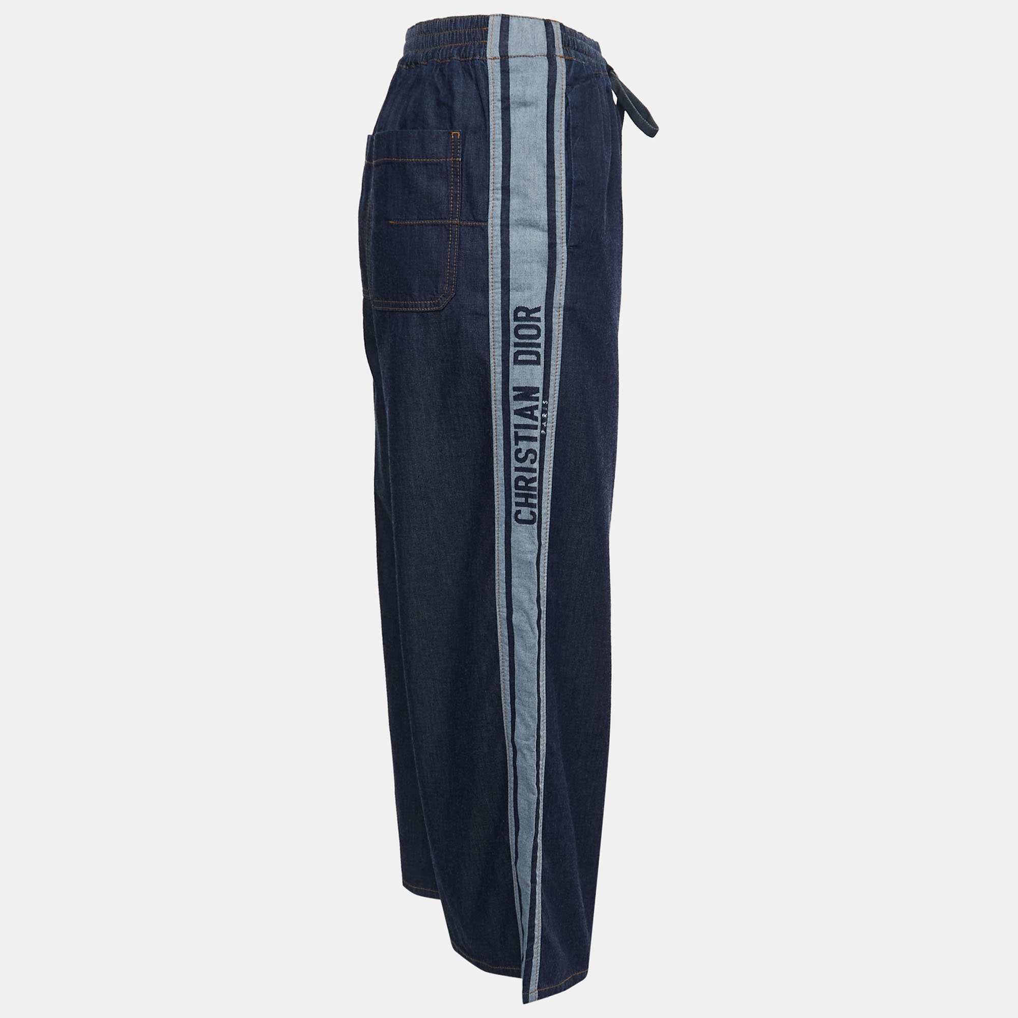 

Christian Dior Blue Denim Couture Wide Leg Pants