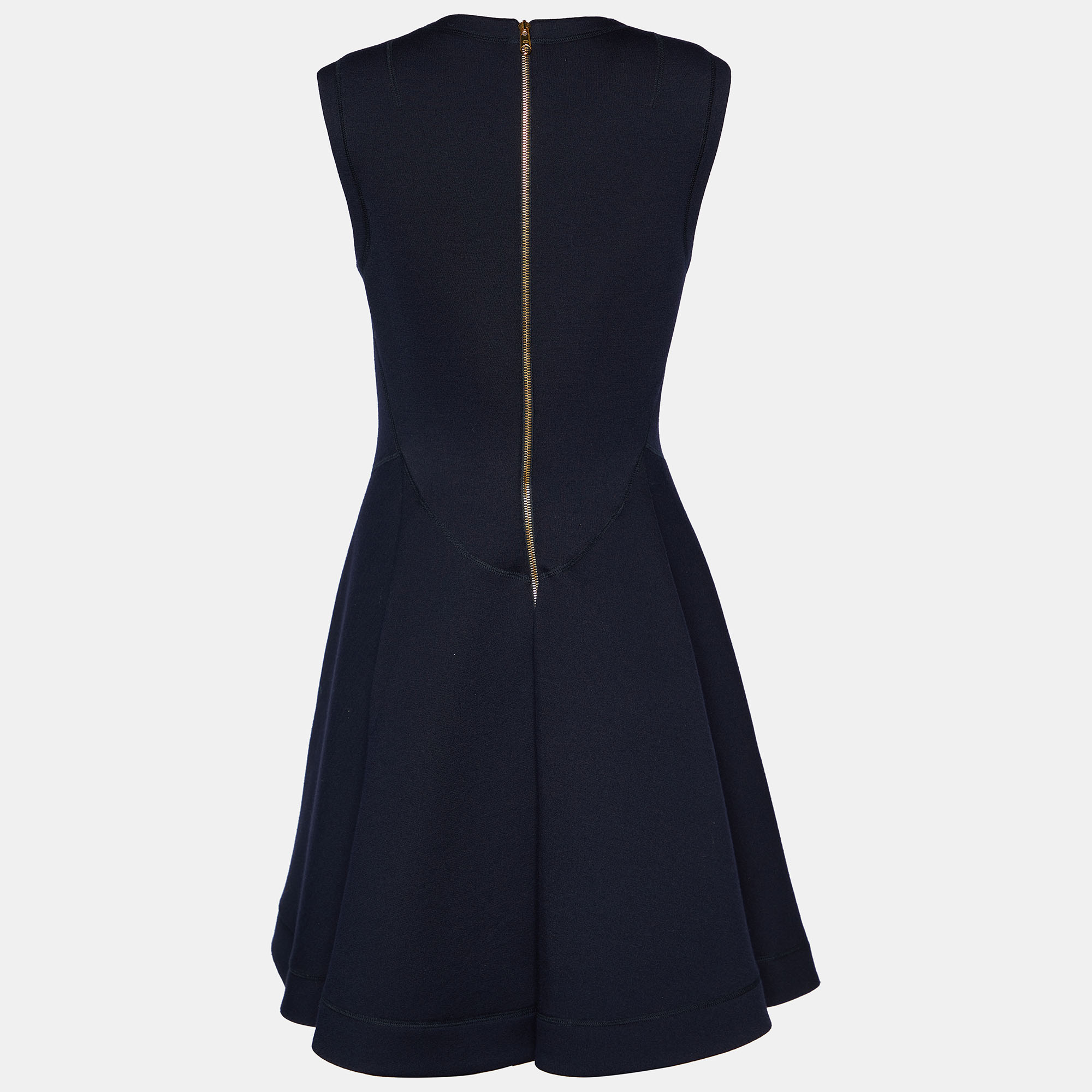 

Christian Dior Navy Blue Wool Embellished Detail Sleeveless Midi Dress