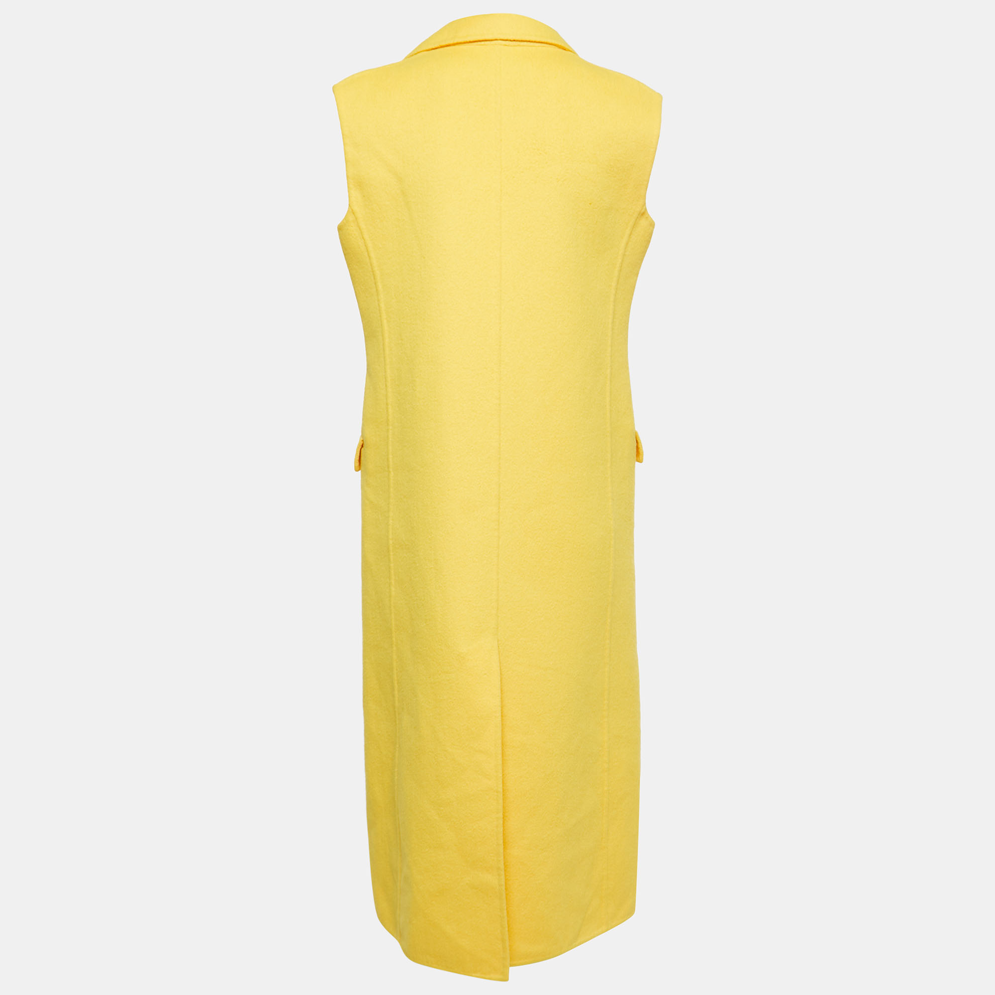 

Dior Yellow Wool Blend Double Breasted Sleeveless Oversized Coat