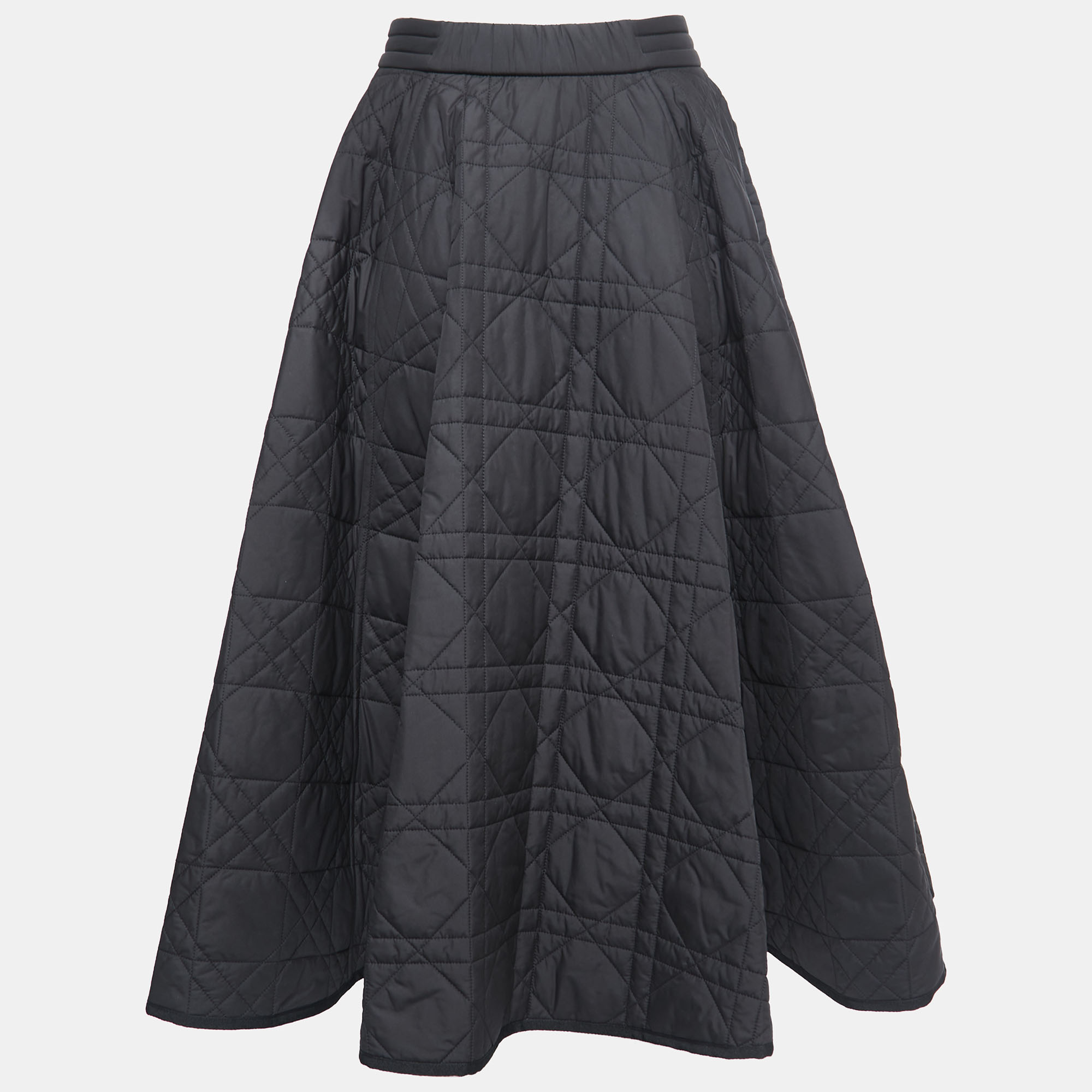 

Dior Black Macro Cannage Quilted Synthetic A-Line Midi Skirt