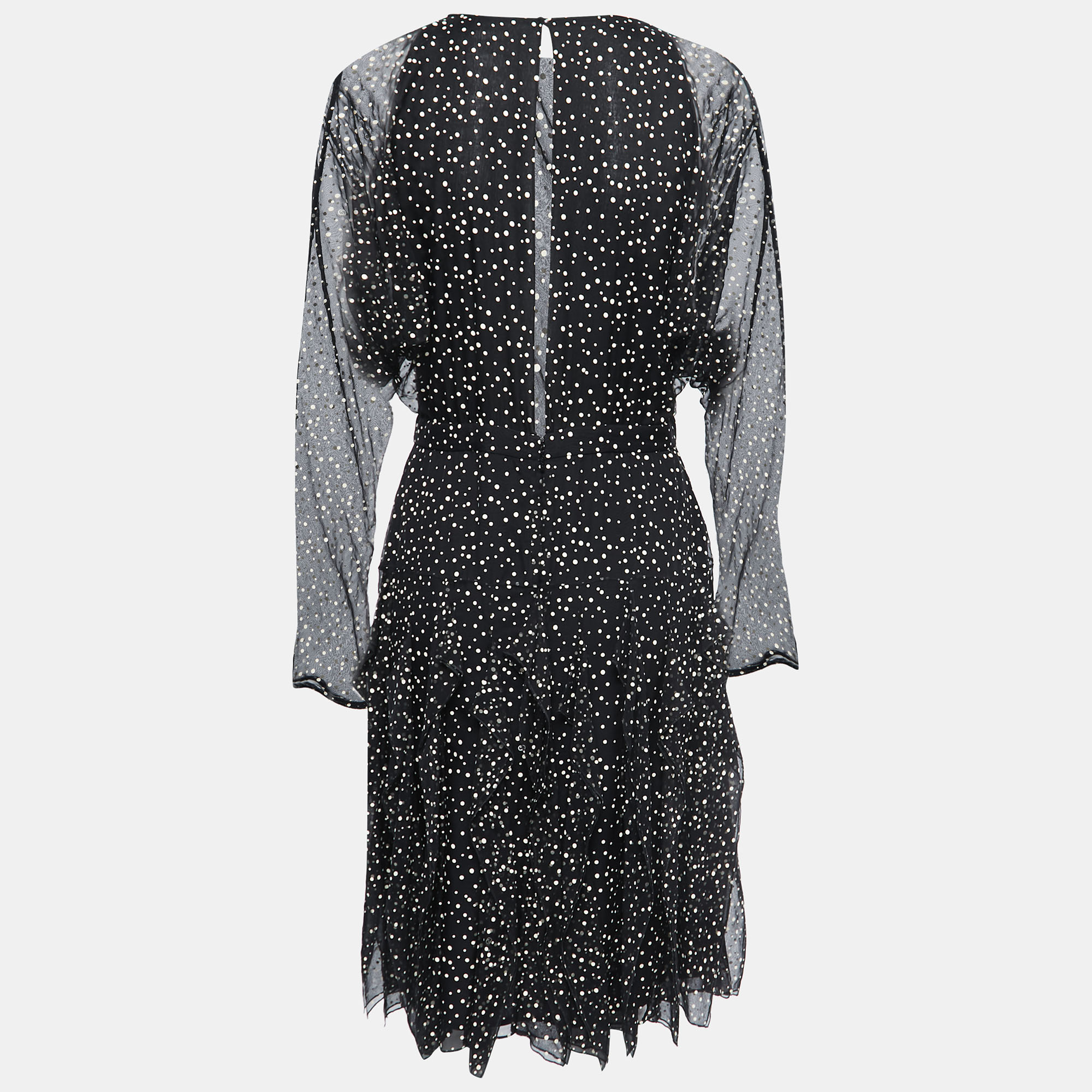 

Gucci Black Dotted Silk Chiffon Ruffled Short Dress