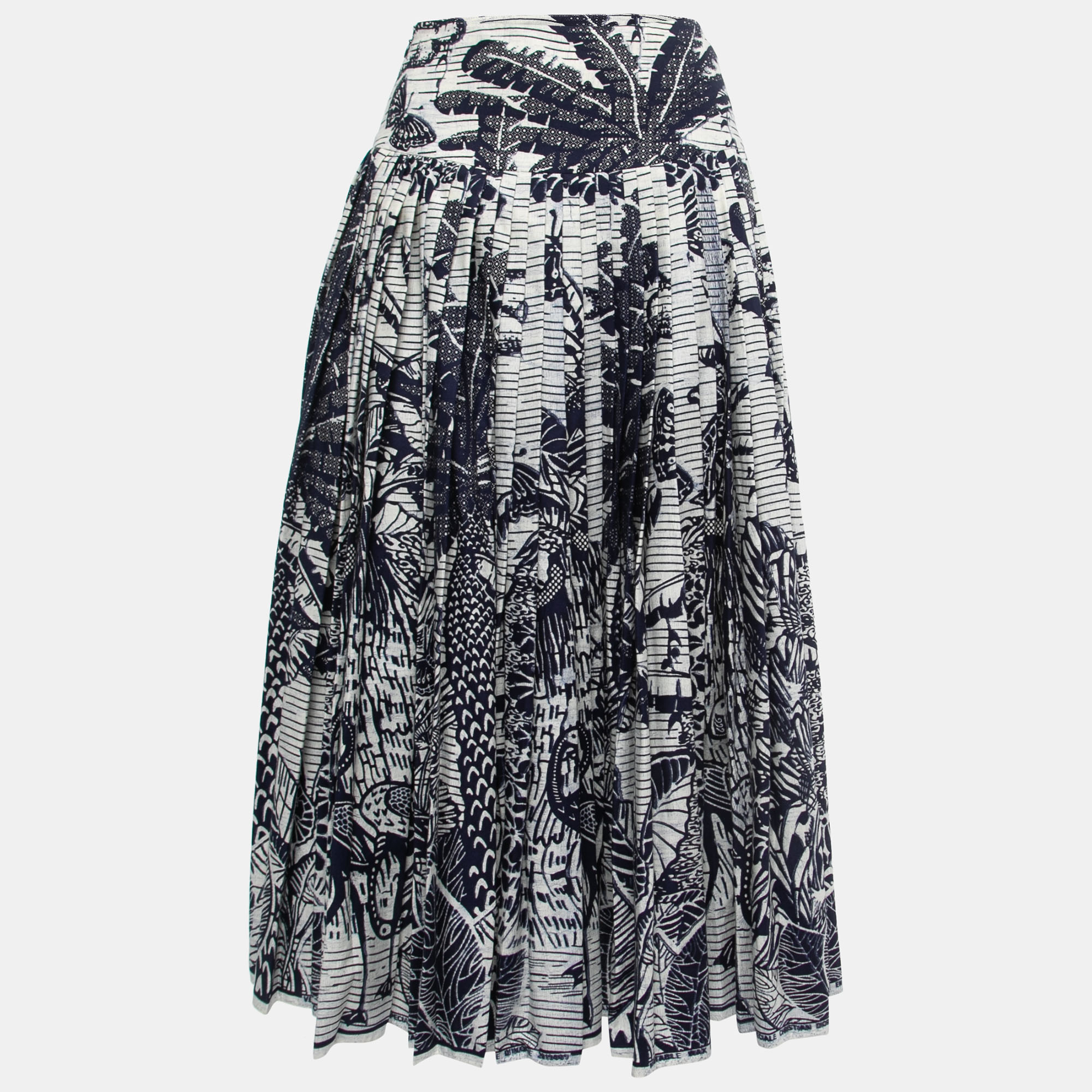 

Christian Dior Navy Blue Toile De Jouy Printed Cotton Maxi Skirt