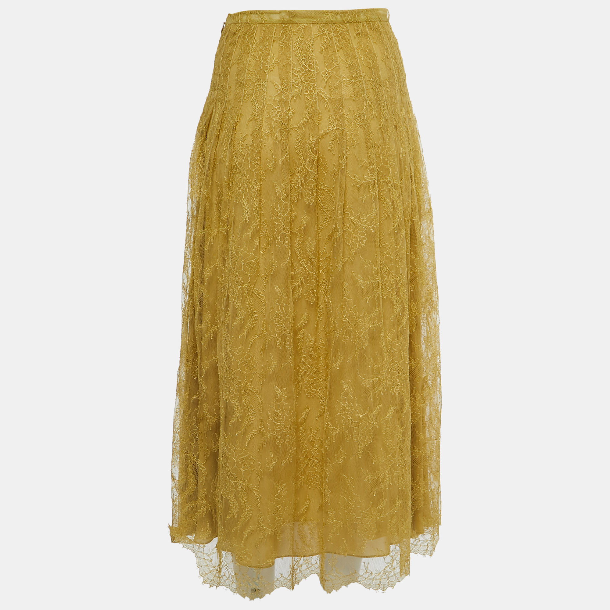 

Dior Green Embroidered Tulle Pleated Midi Skirt