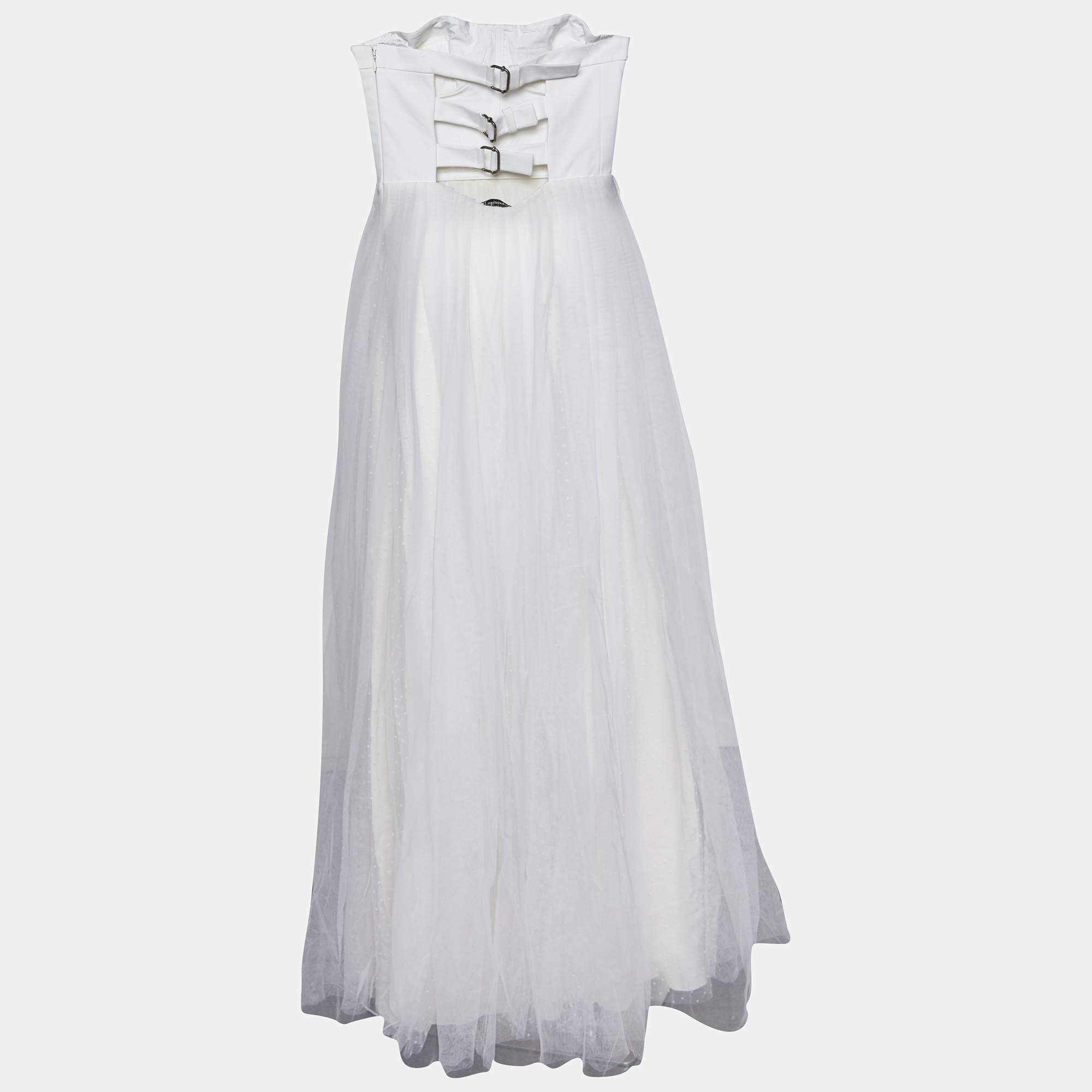 

Christian Dior White Silk Bustier Heart Embroidered Bustier Tulle Gown
