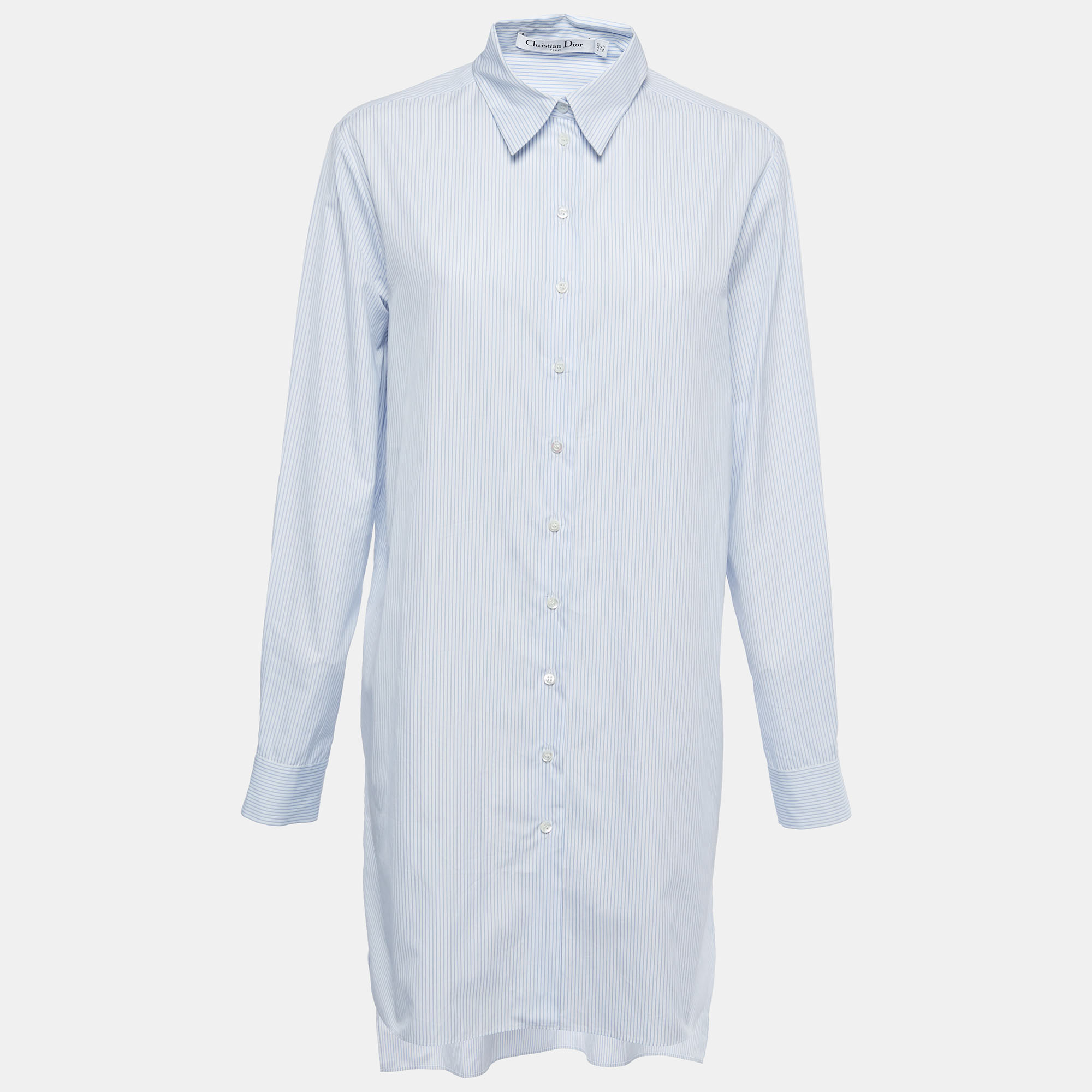 Pre-owned Dior Christian Blue Striped Cotton Shirt Dress M | ModeSens