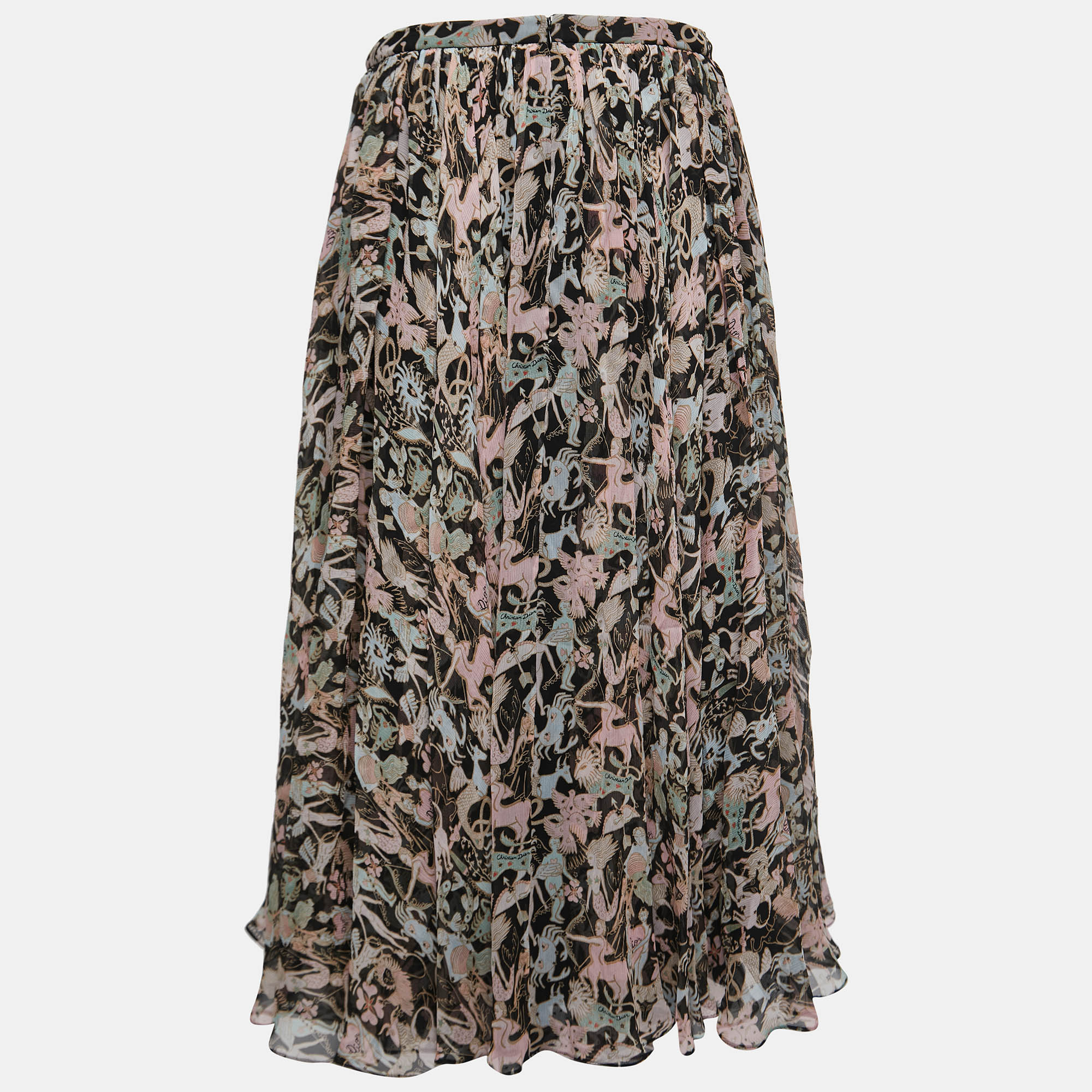 

Dior Multicolor Zodiac Print Silk Chiffon Gathered Midi Skirt