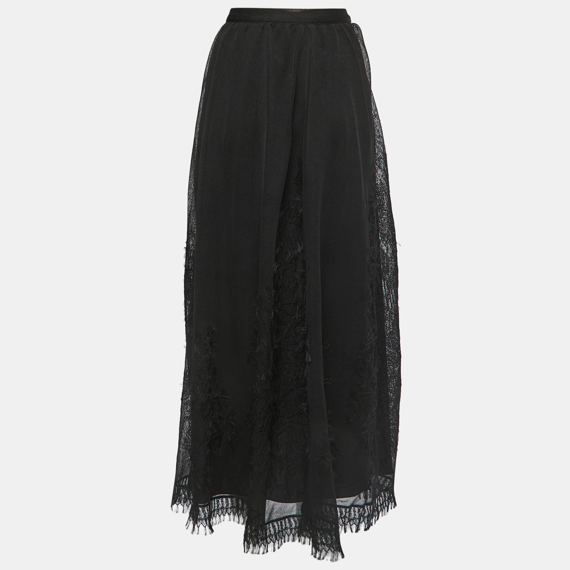 

Dior Black Embroidered Silk Knit Maxi Skirt