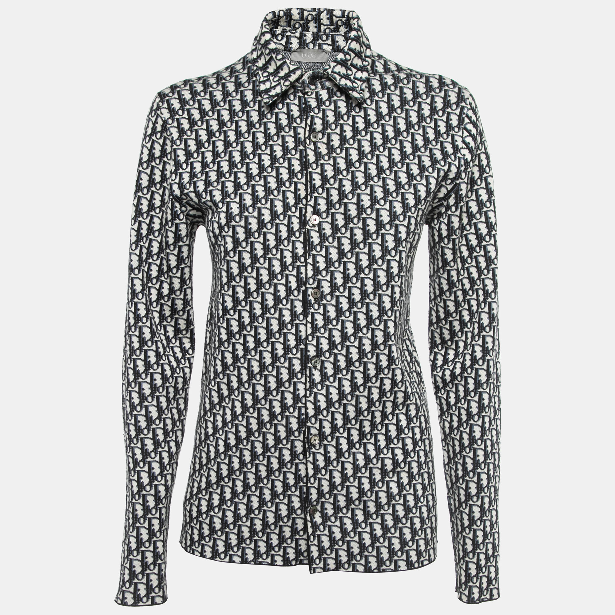 Dior Navy Blue Oblique Cotton Jacquard Button Front Full Sleeve Shirt ...