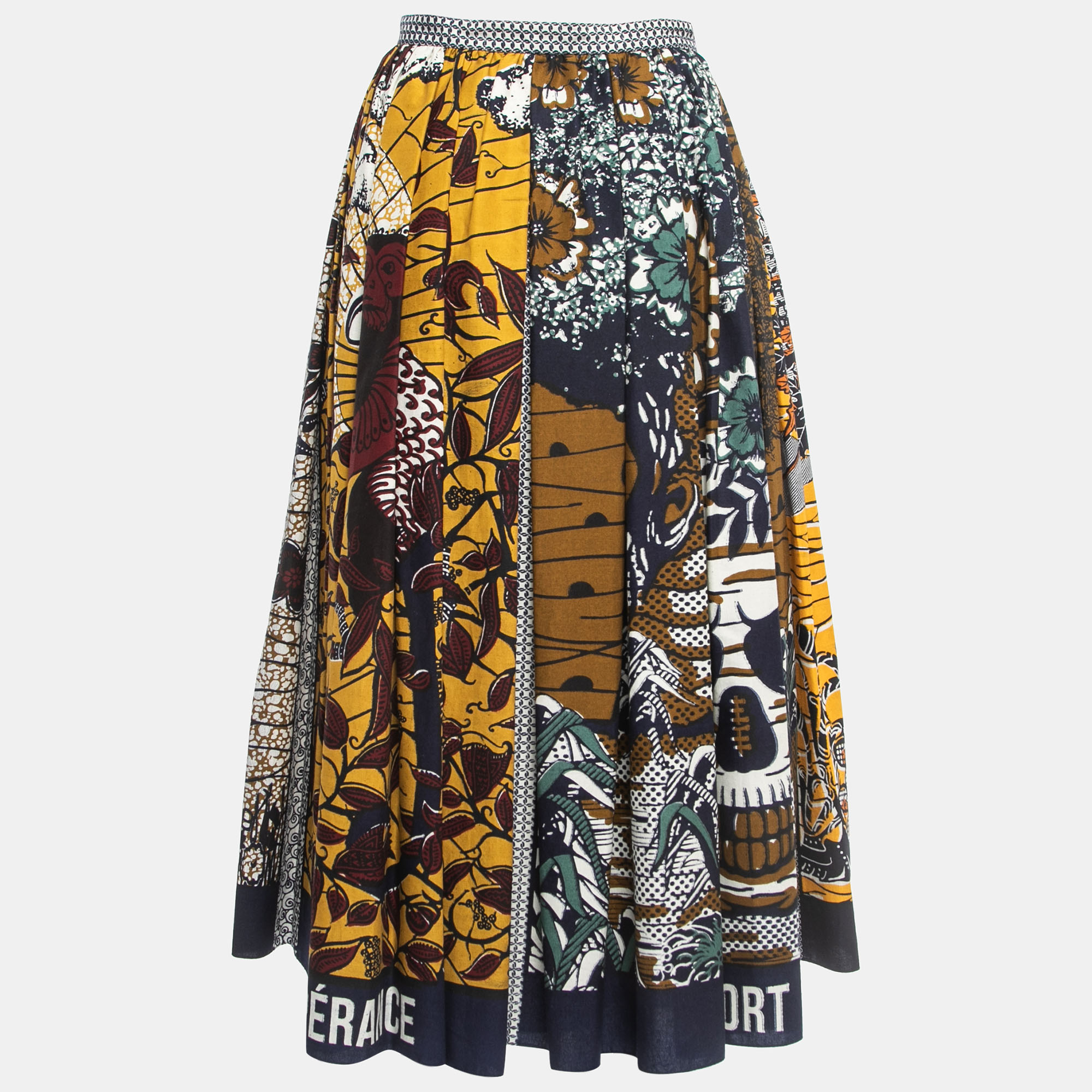 

Dior Multicolor La Roue De La Fortune Print Cotton Wax Pleated Midi Skirt