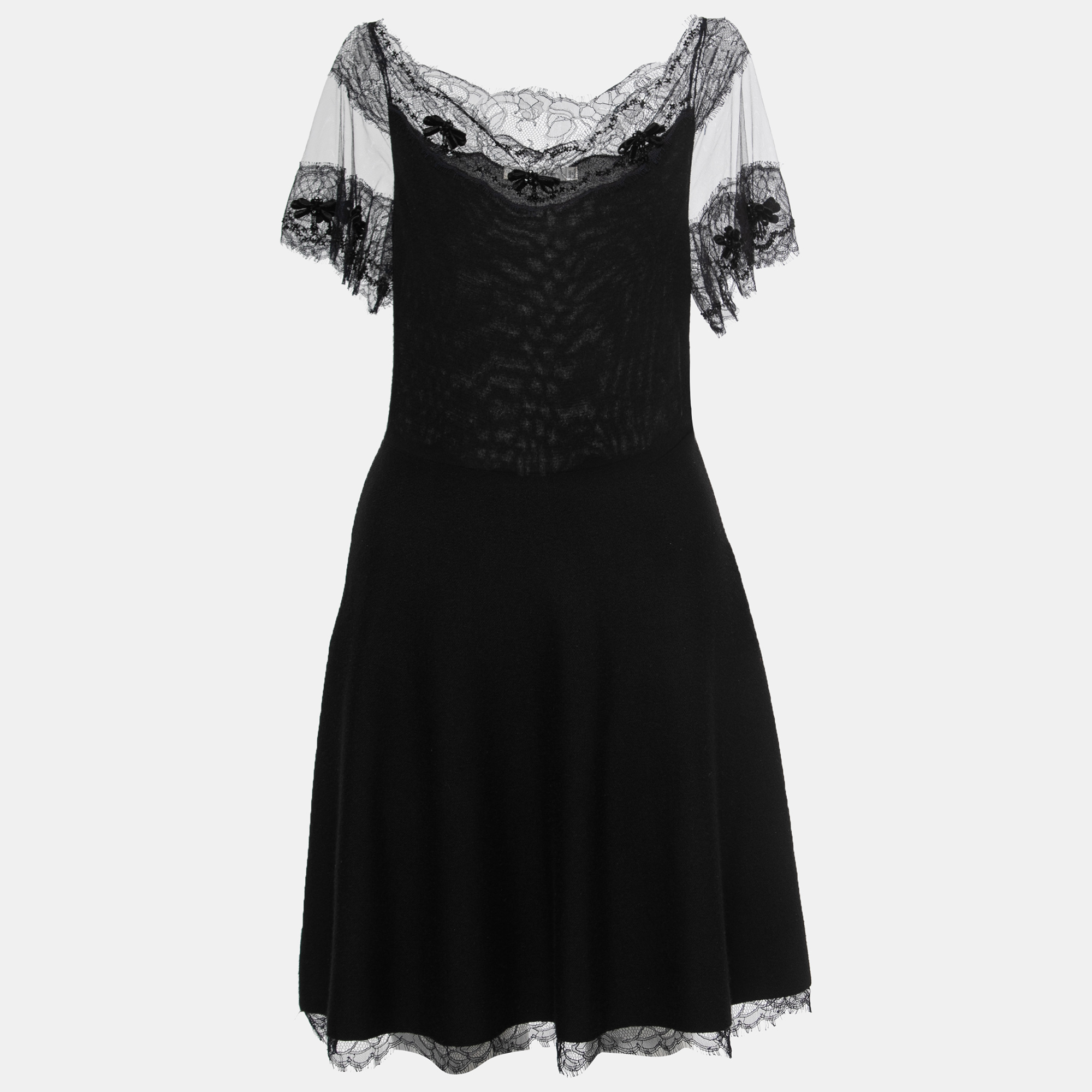 

Christian Dior Black Knit Lace Paneled Mini Dress