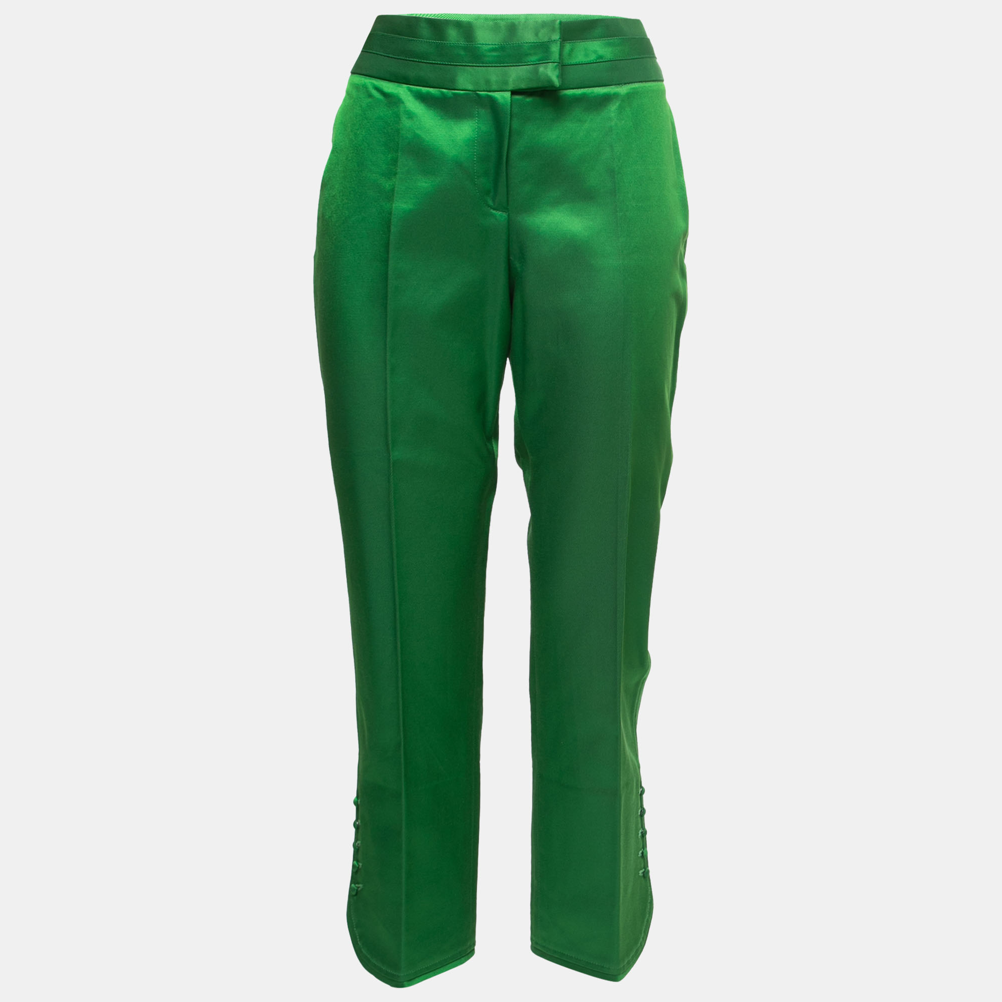 

Christian Dior Green Twill Button Detail Cropped Trousers L