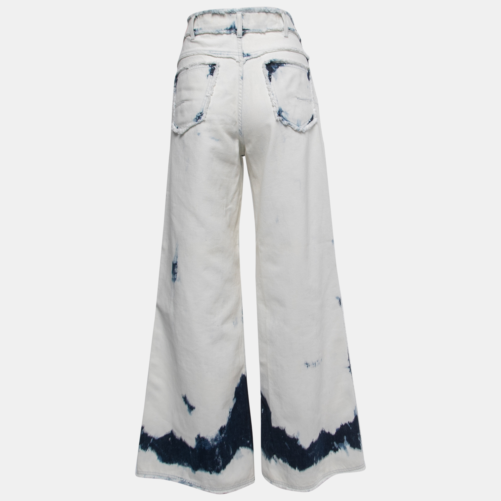 

Christian Dior White/Blue Tie-Dye Denim Frayed Wide Leg Jeans  Waist 32