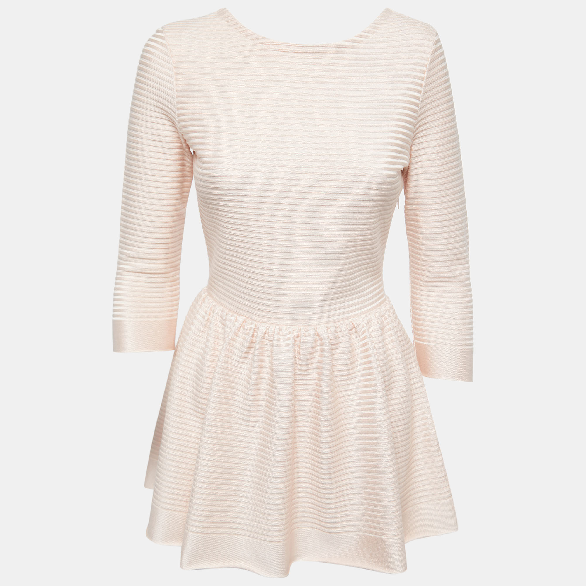 Pre-owned Dior Christian  Light Pink Rib Knit Peplum Top S