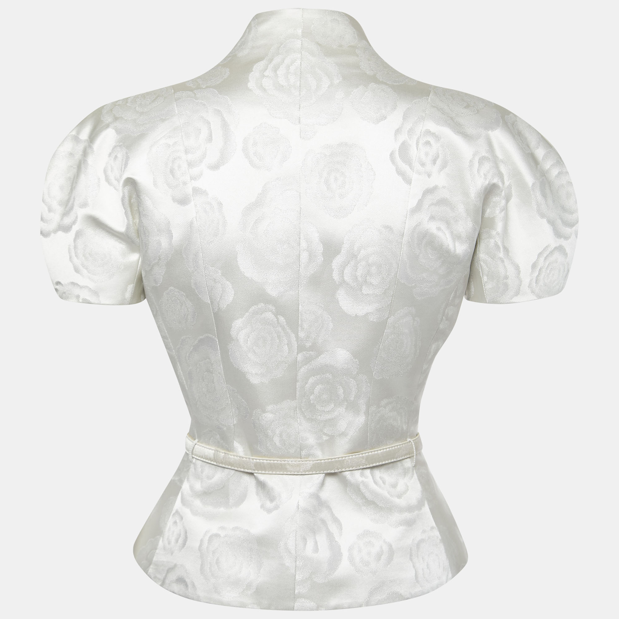 

Christian Dior Silver Silk Blend Belted Button Front Top