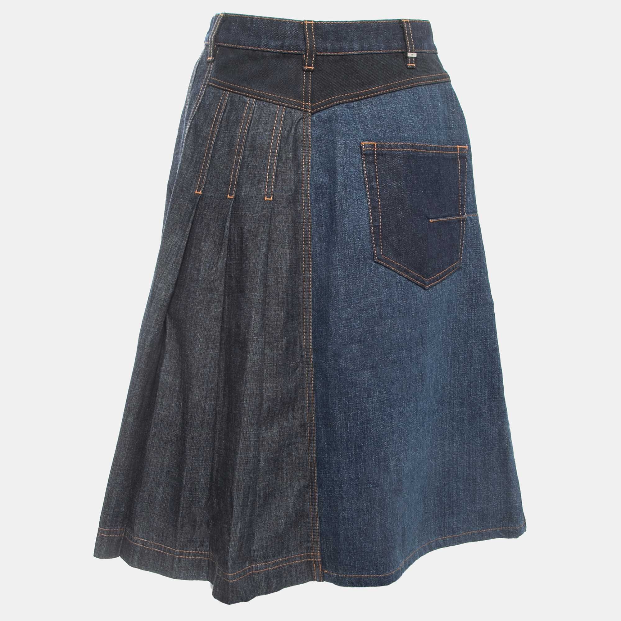

Dior Navy Dark Blue Denim Pleated Knee Length Skirt