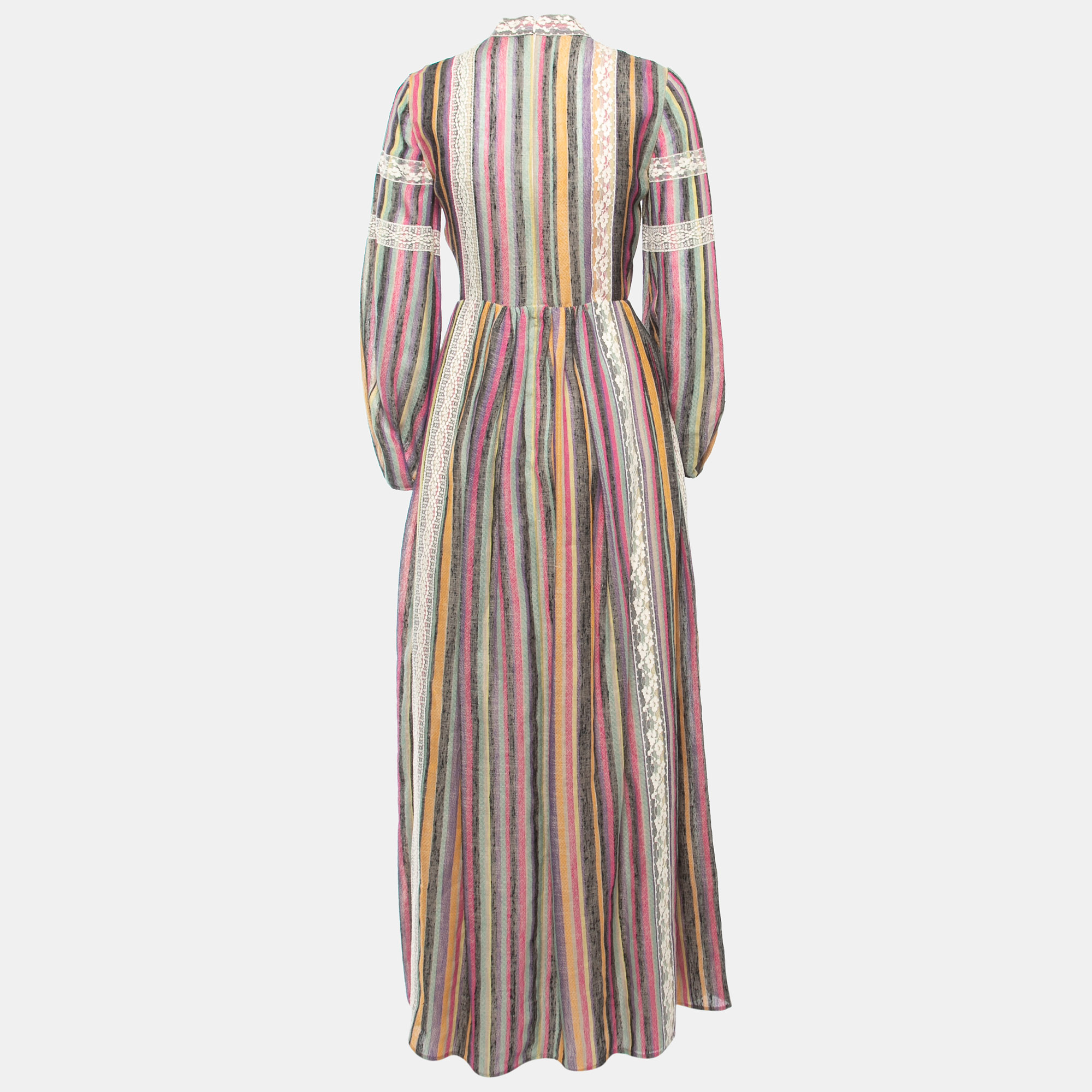 

Dior Multicolor Striped Linen Lace Trimmed Long Sleeve Maxi Dress