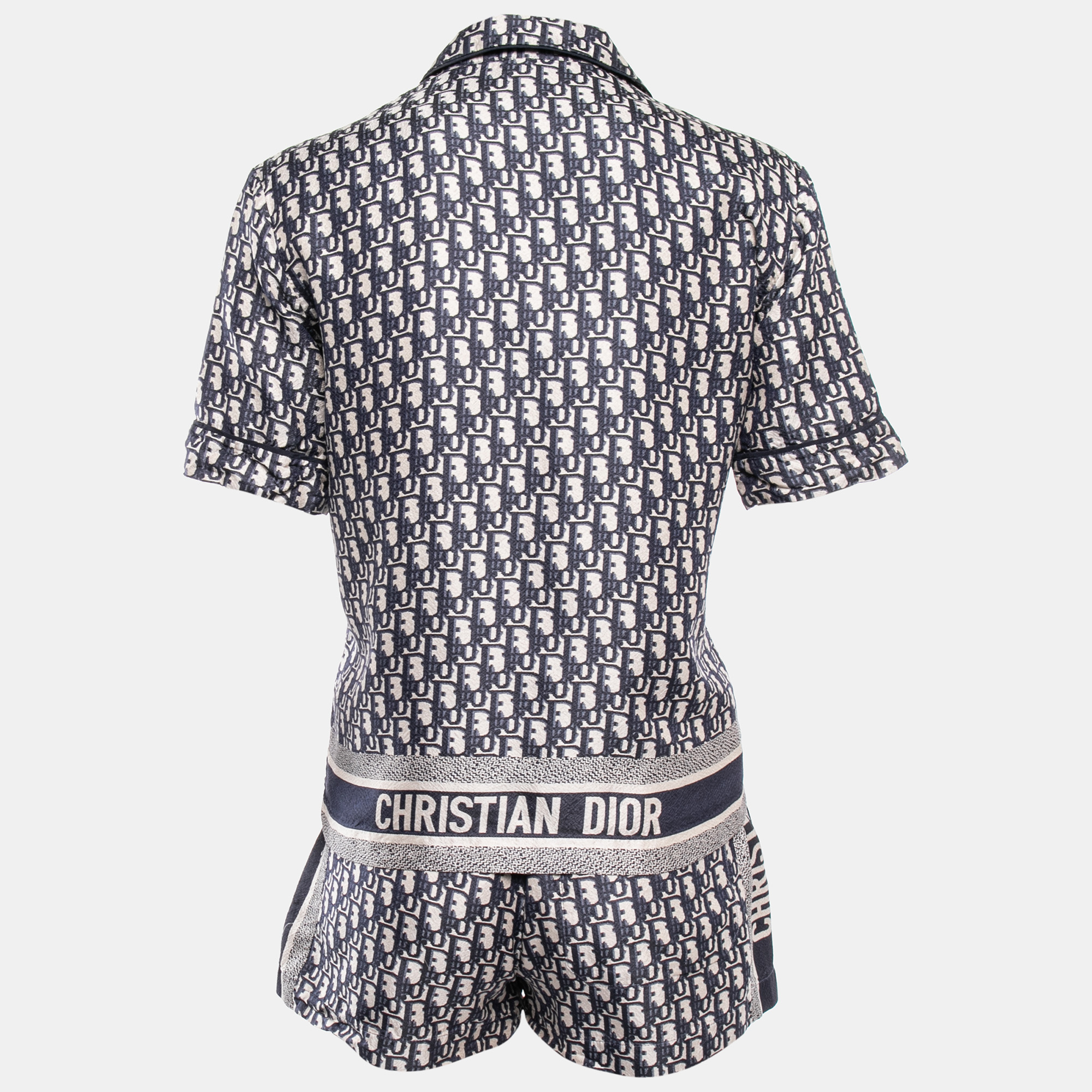 

Dior Navy Blue Oblique Silk Shorts Shirt Set