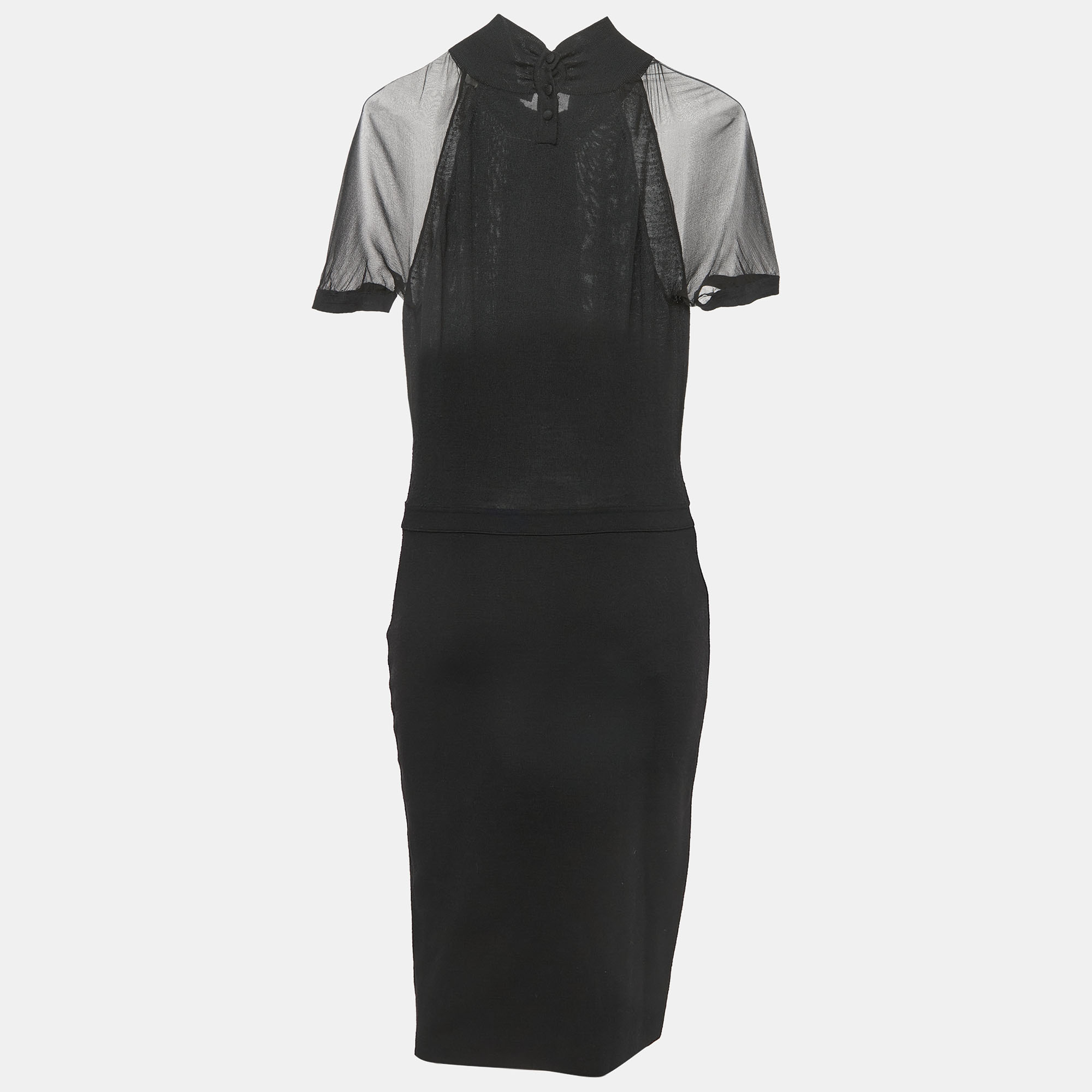 

Dior Black Wool Blend High Neck Silk Sleeved Midi Dress