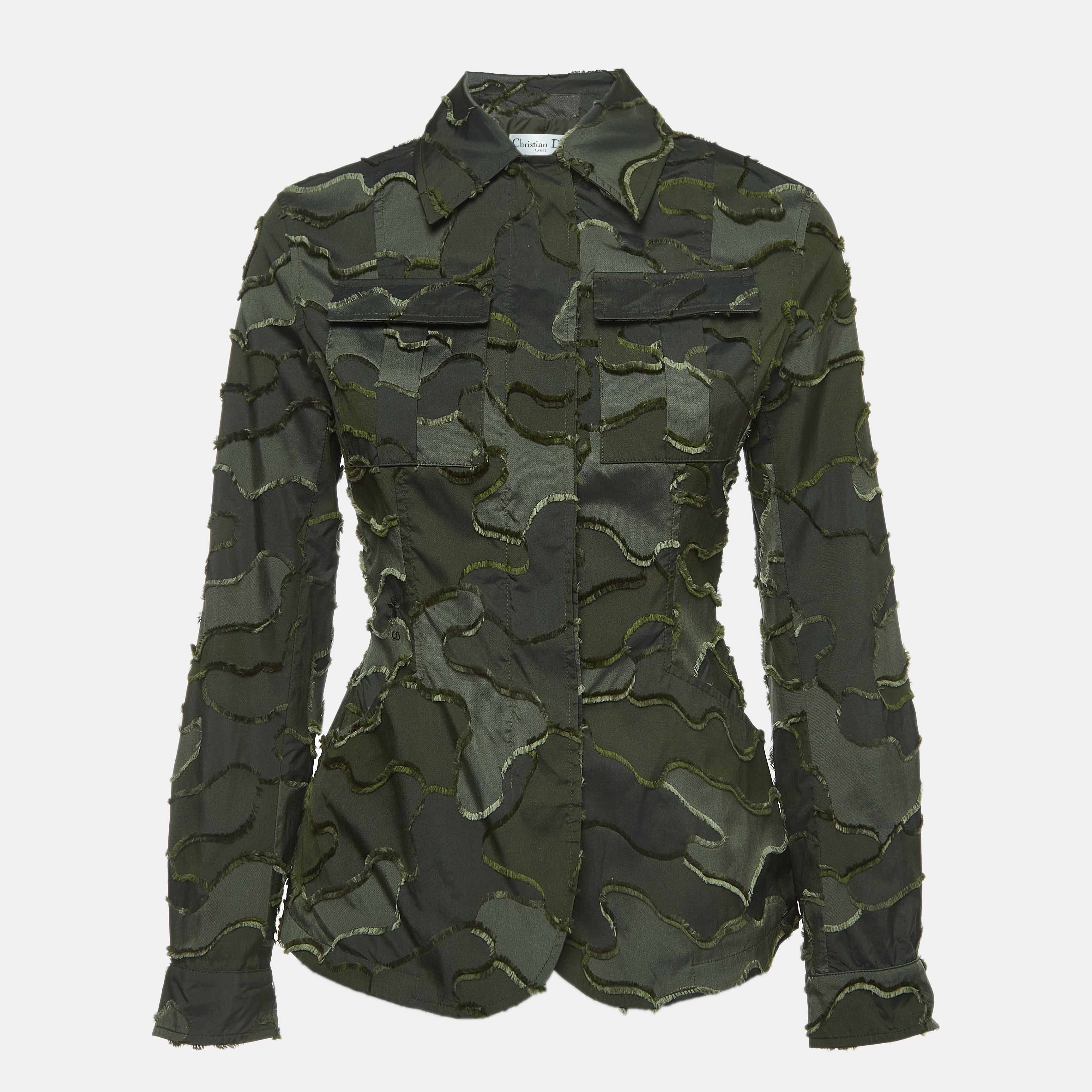 

Christian Dior Military Green Camouflage Synthetic Zip Front Jacket S