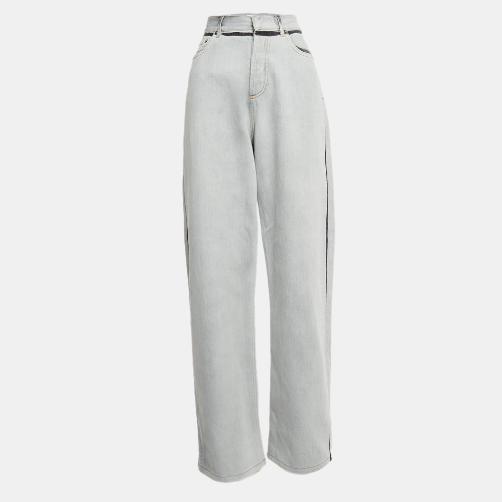 Pre Owned Christian Dior Grey Denim Wide Leg Jeans L