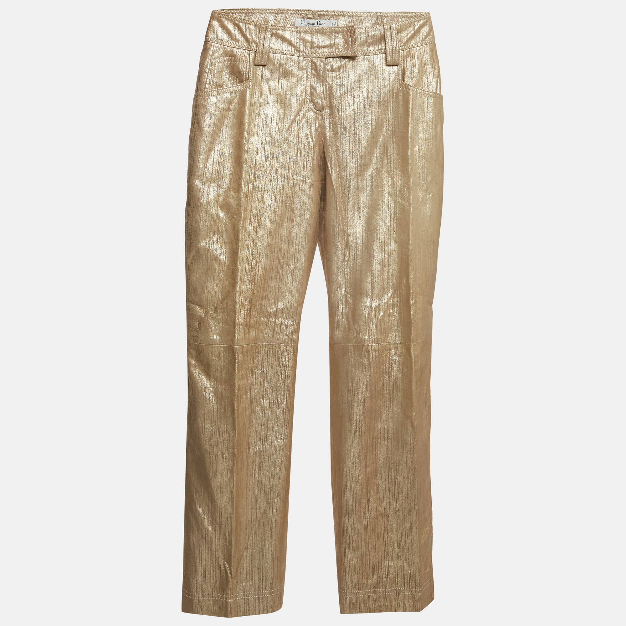 

Christian Dior Boutique Gold Printed Leather Straight Pants M